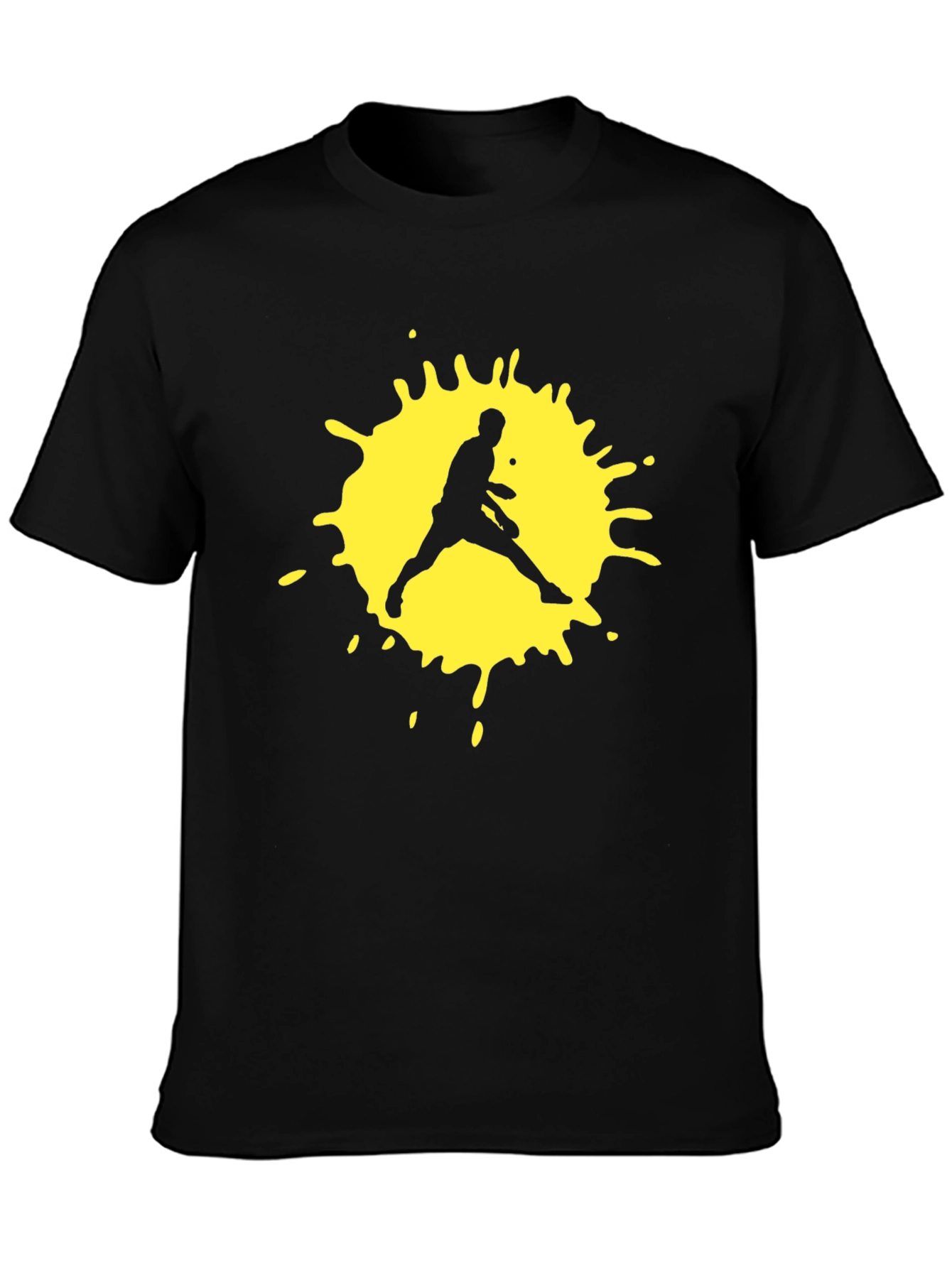 Black T-Shirt with Yellow Tennis Player Graphic