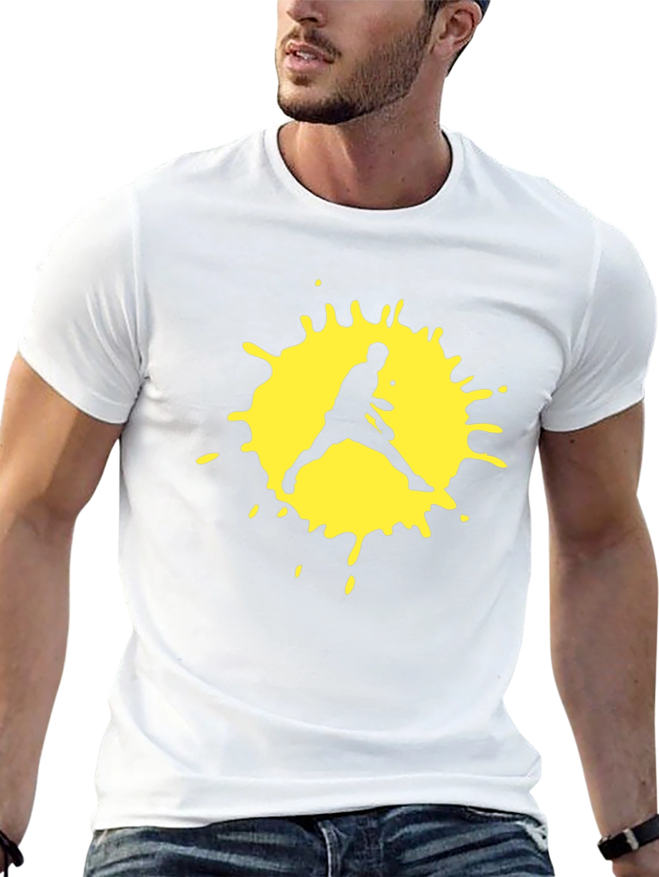 Black T-Shirt with Yellow Tennis Player Graphic