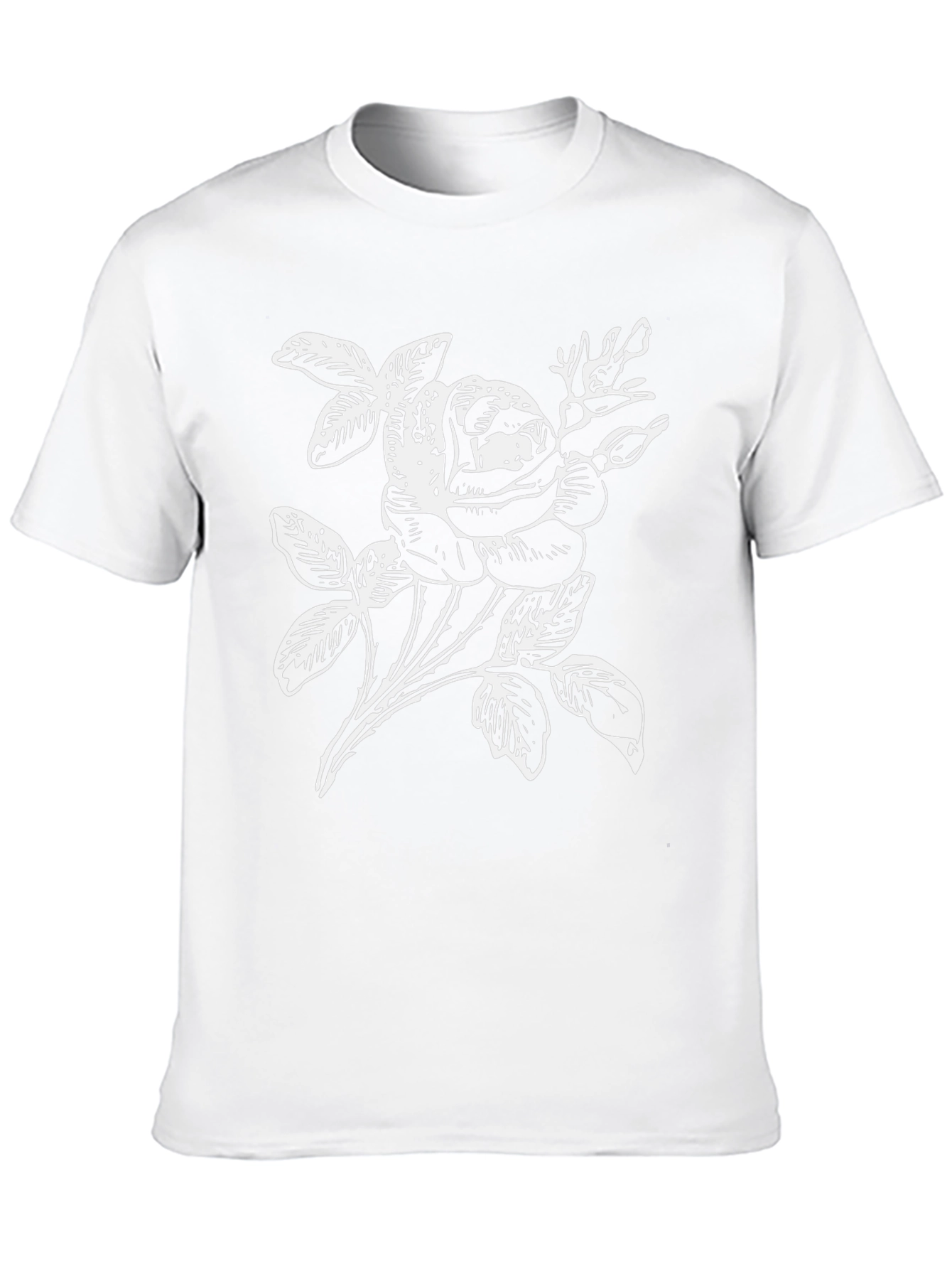 Black T-Shirt with White Rose Graphic