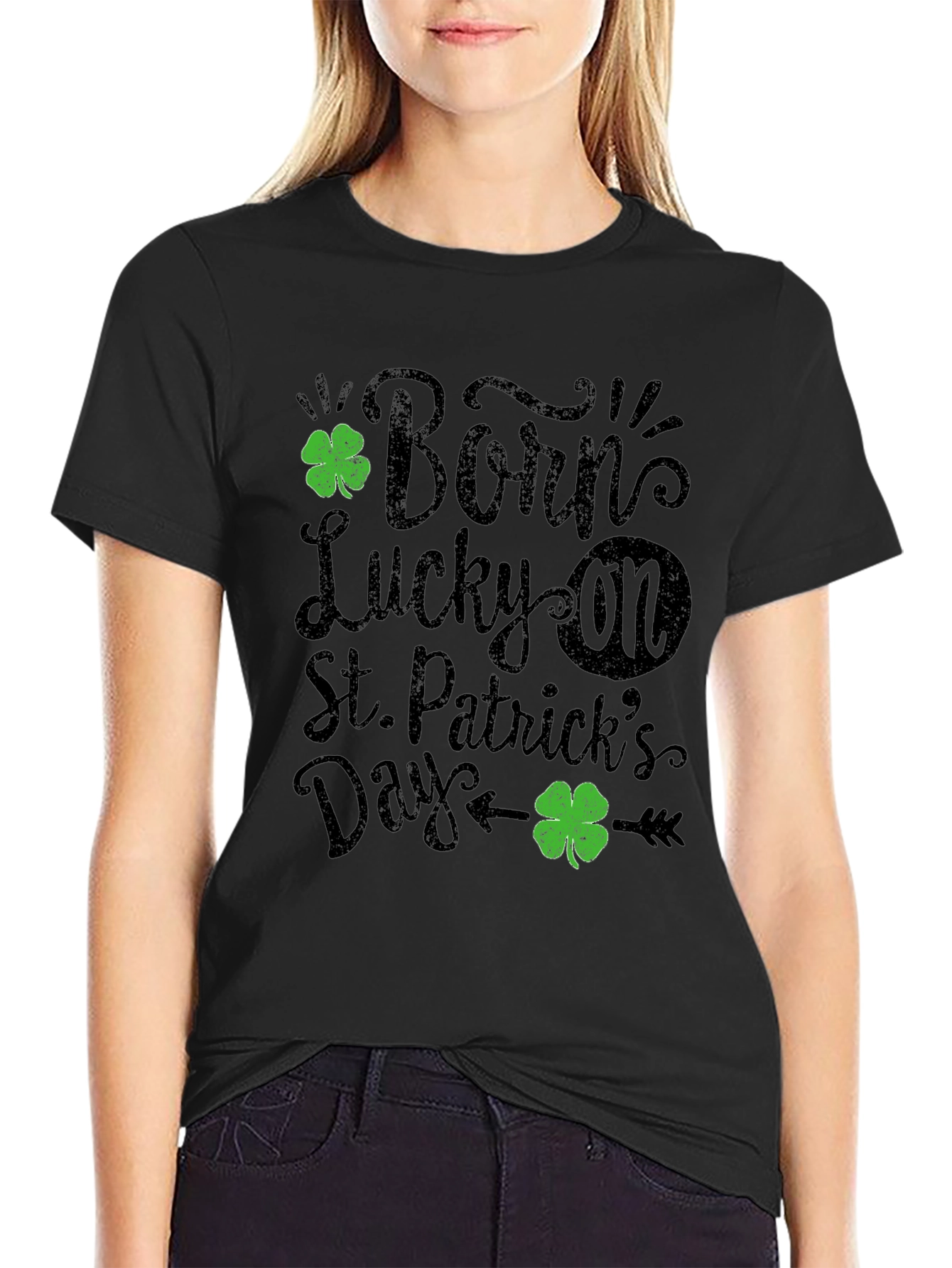 Born Lucky St. Patricks Day Black T-Shirt