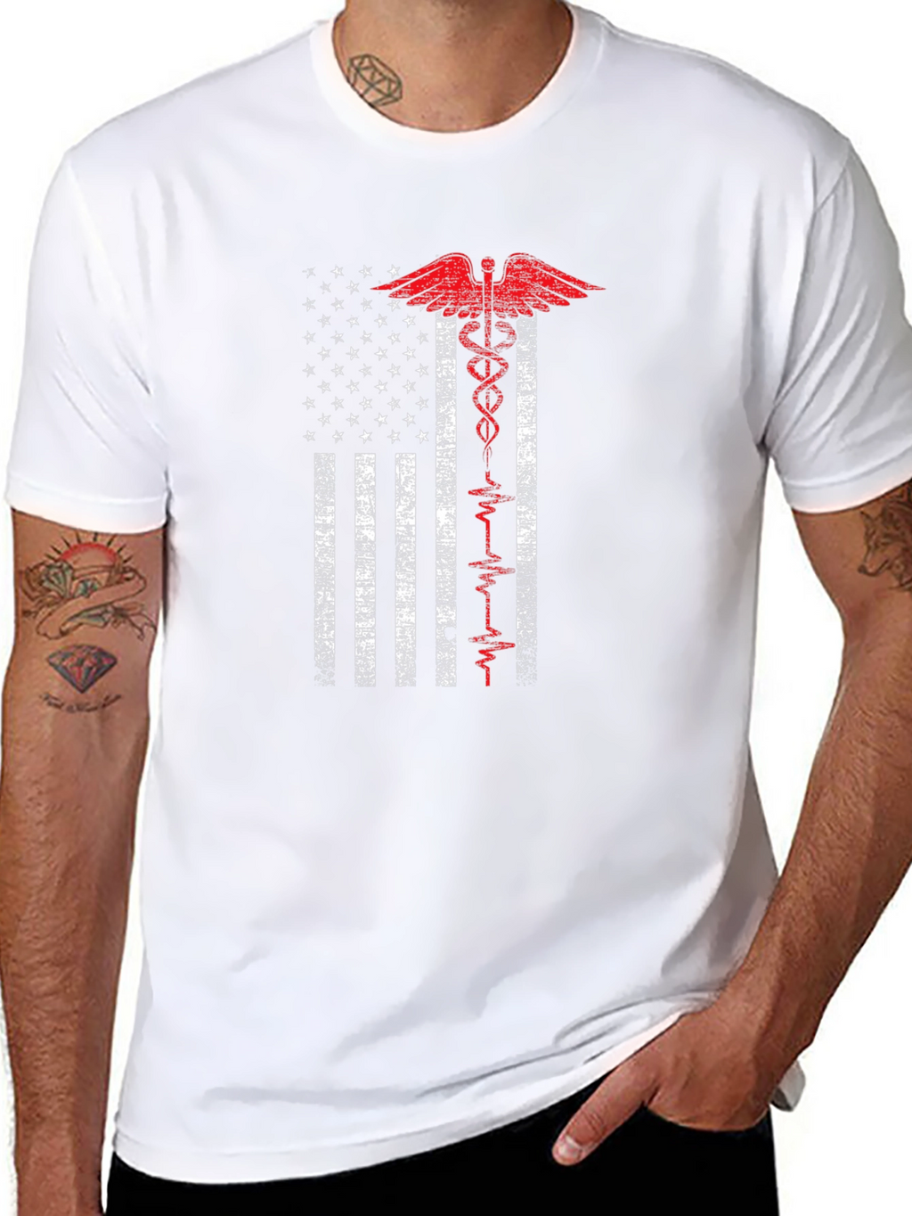 American Flag Caduceus Graphic T-Shirt