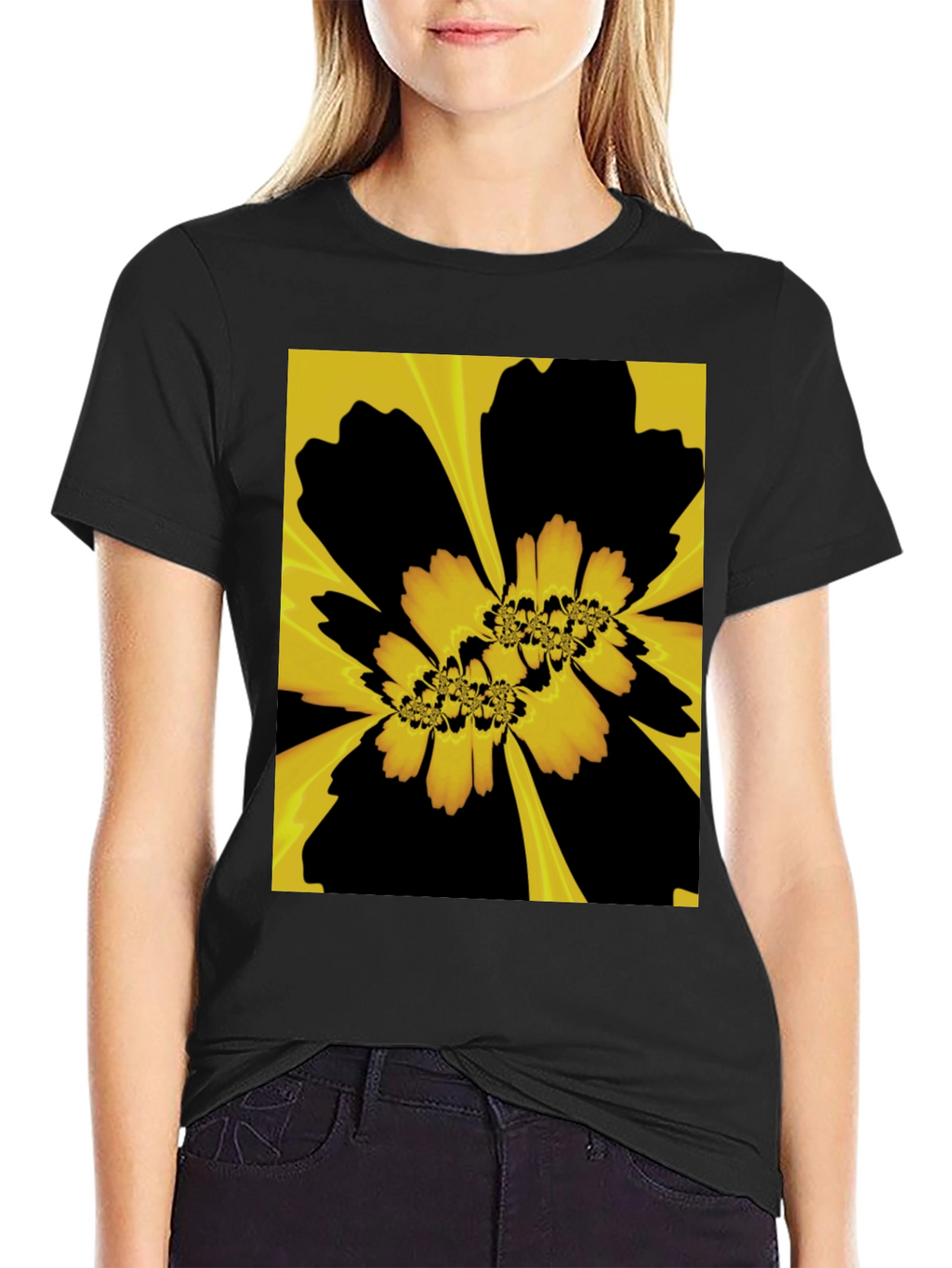 Abstract Floral Graphic Black T-Shirt