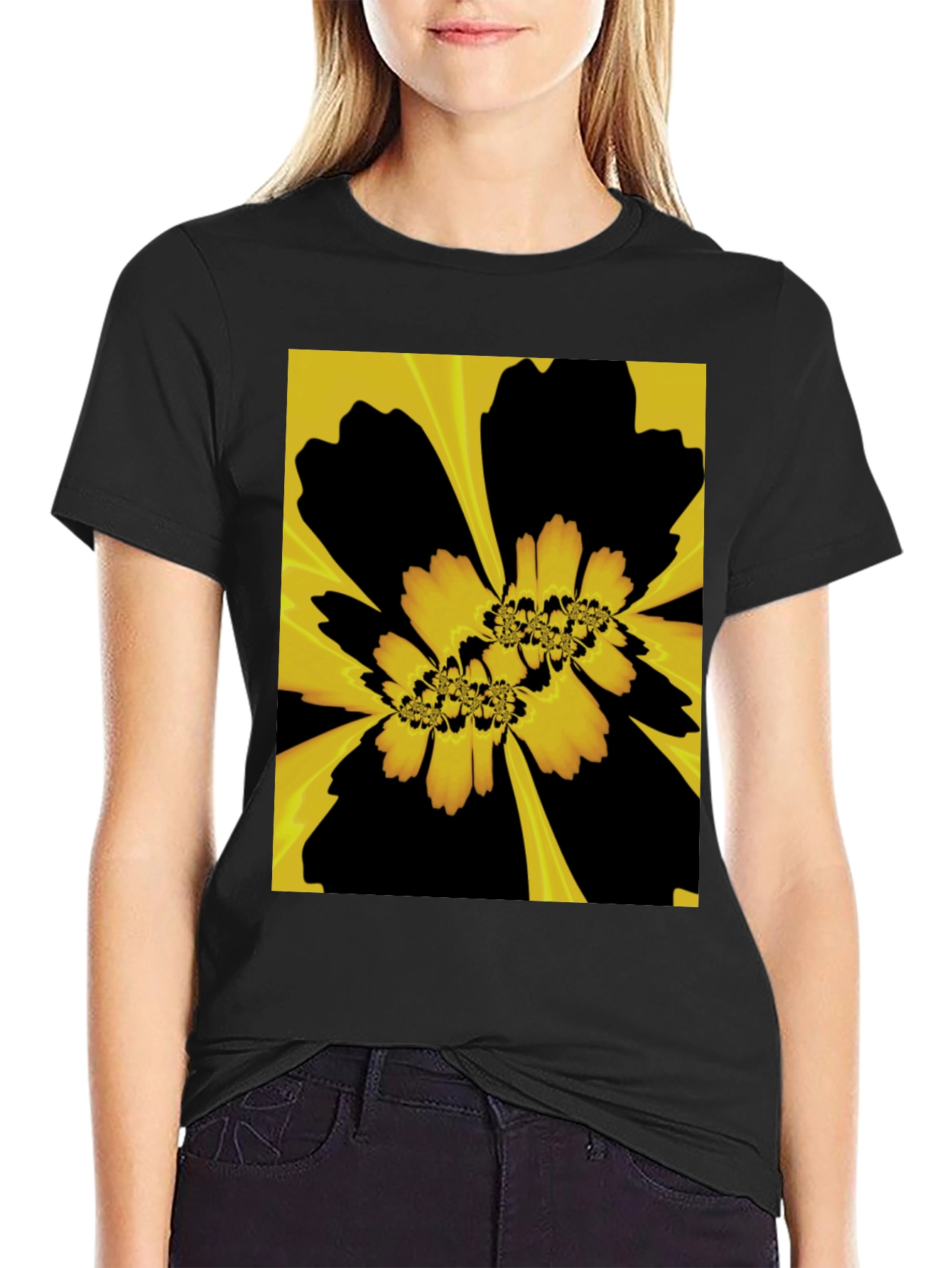 Abstract Floral Graphic Black T-Shirt