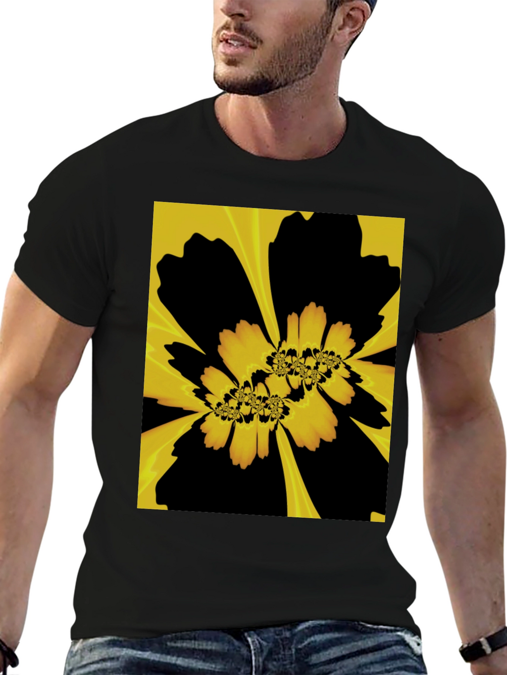 Abstract Floral Graphic Black T-Shirt