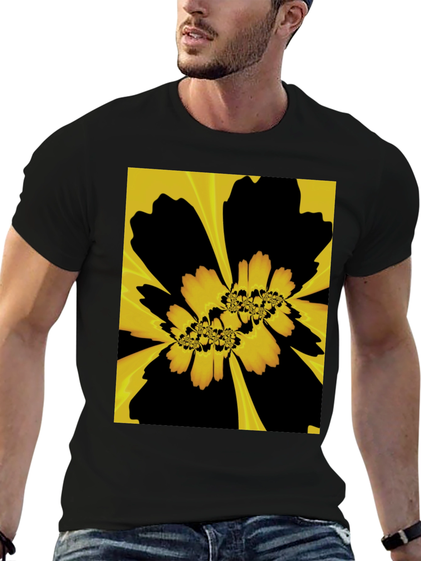 Abstract Floral Graphic Black T-Shirt