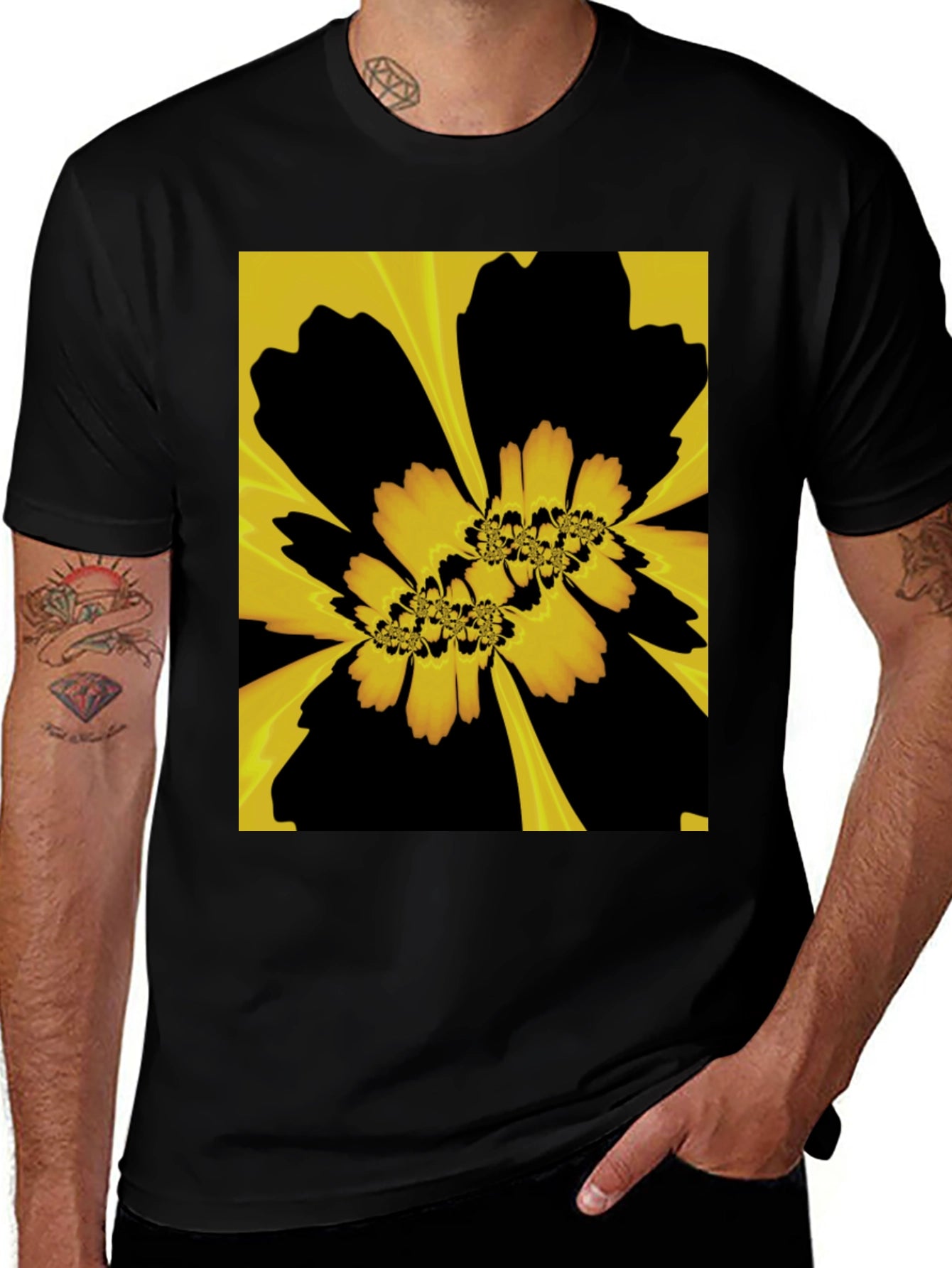 Abstract Floral Graphic Black T-Shirt
