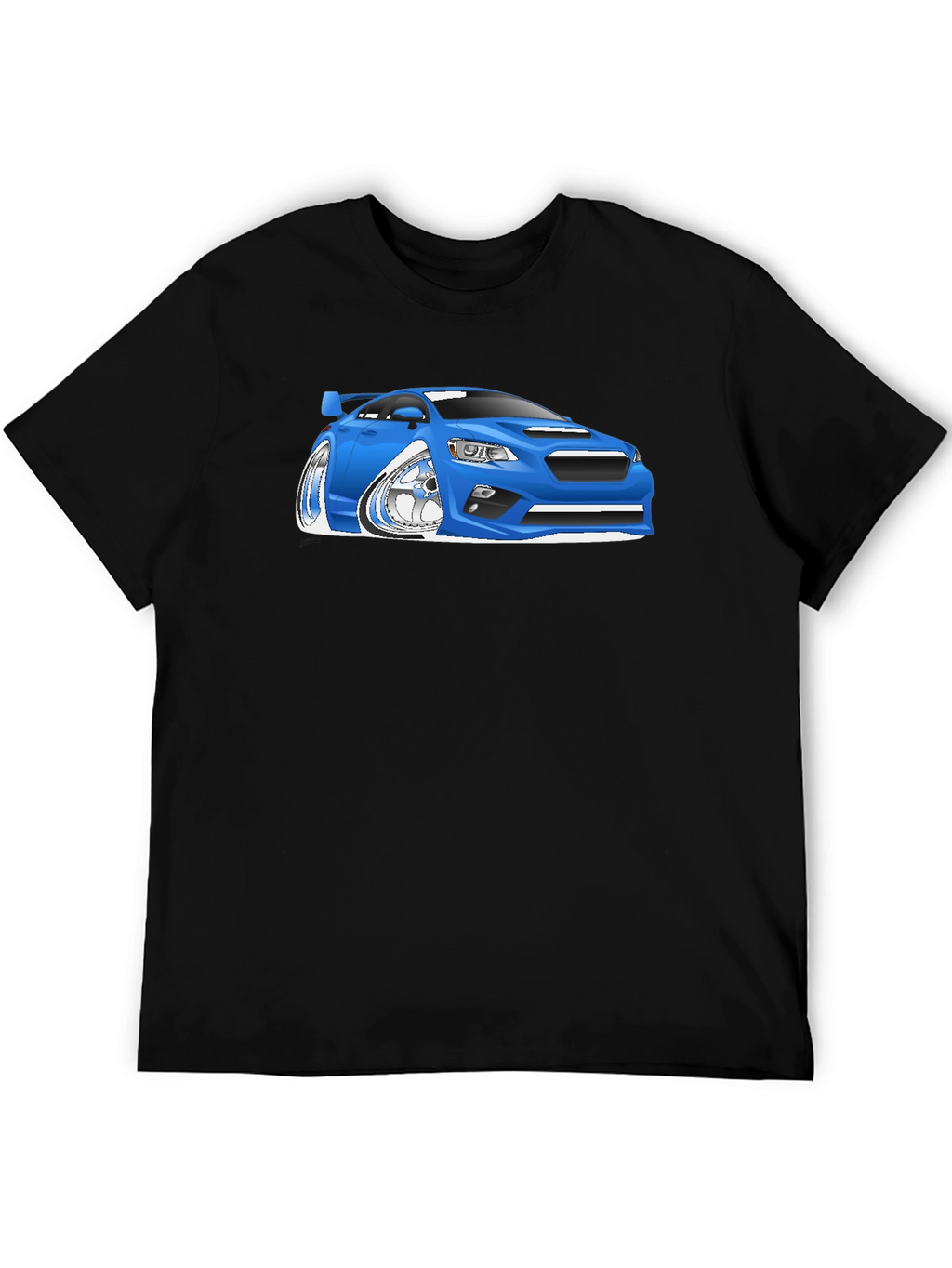 Blue Car Cartoon Graphic Black T-Shirt