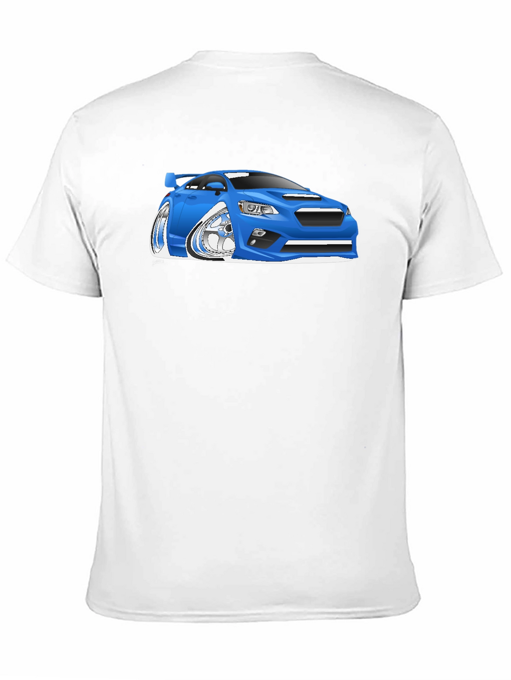 Blue Car Cartoon Graphic Black T-Shirt