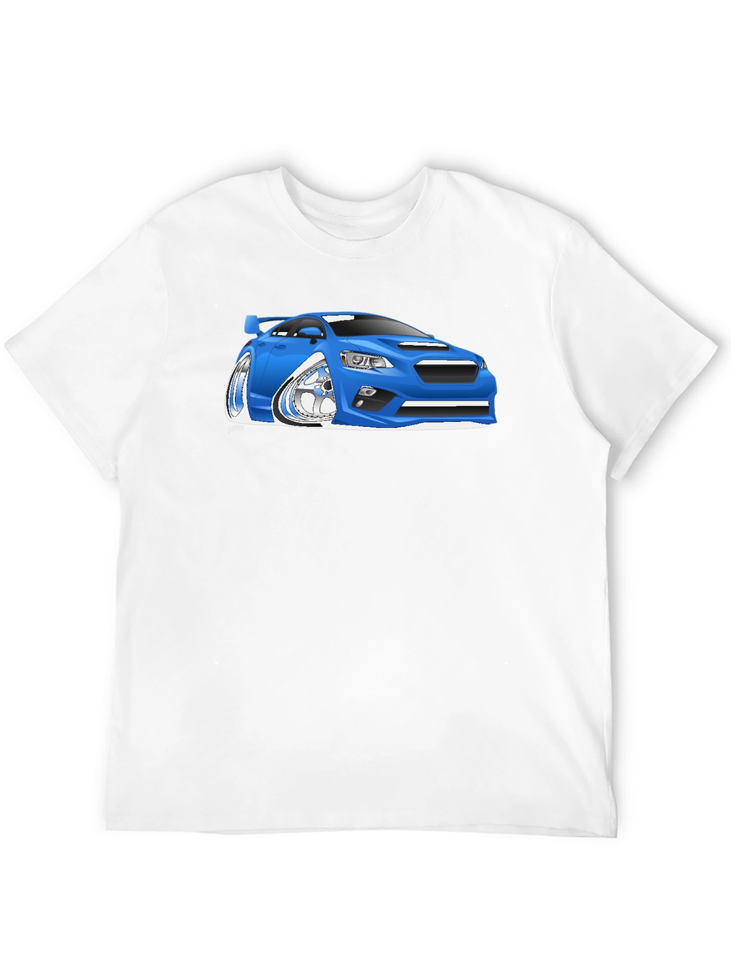 Blue Car Cartoon Graphic Black T-Shirt
