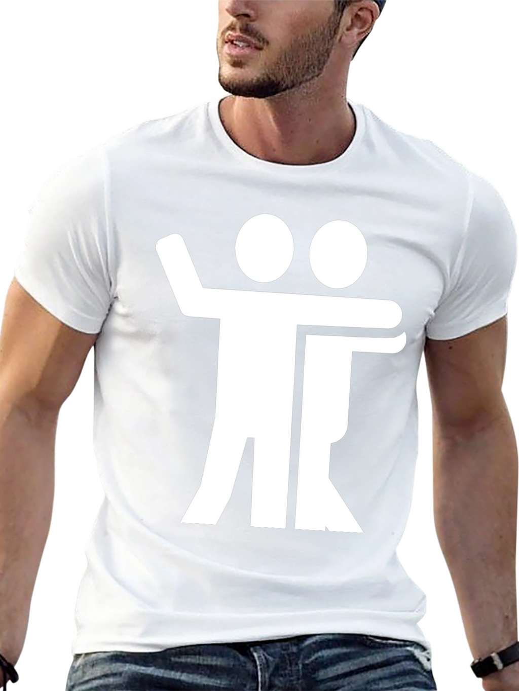 Black T-Shirt with Hugging Figures Graphic