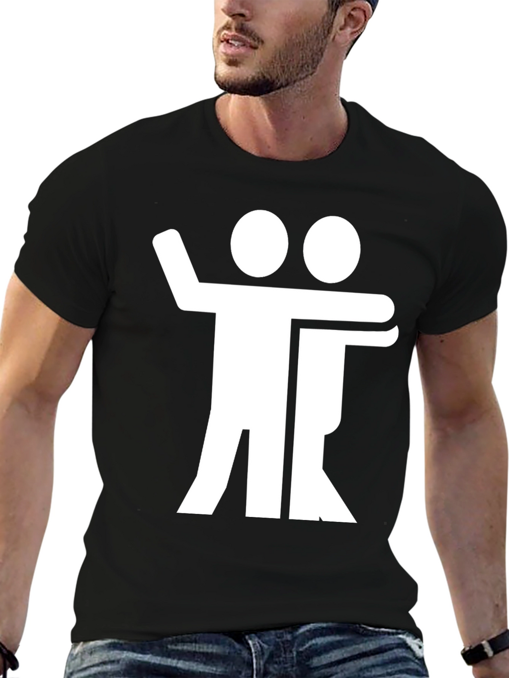 Black T-Shirt with Hugging Figures Graphic