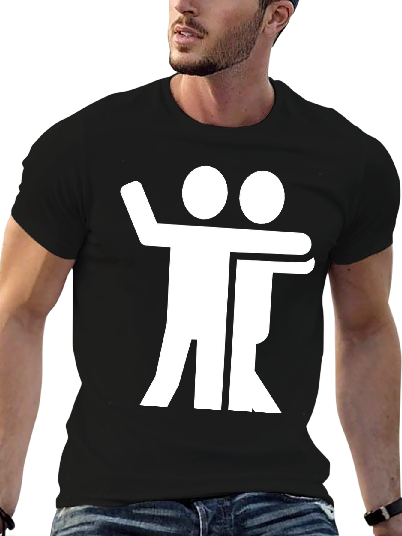 Black T-Shirt with Hugging Figures Graphic