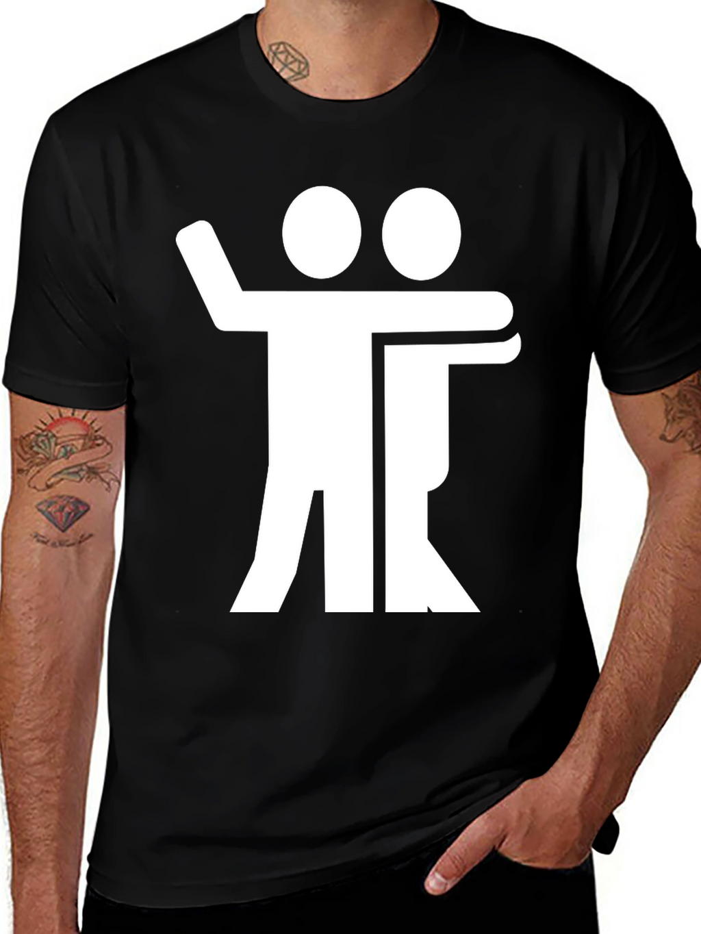 Black T-Shirt with Hugging Figures Graphic