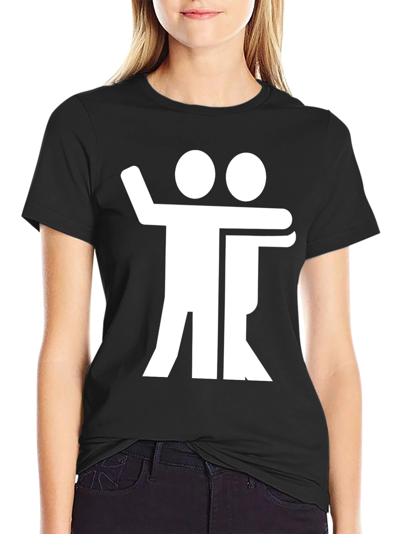 Black T-Shirt with Hugging Figures Graphic