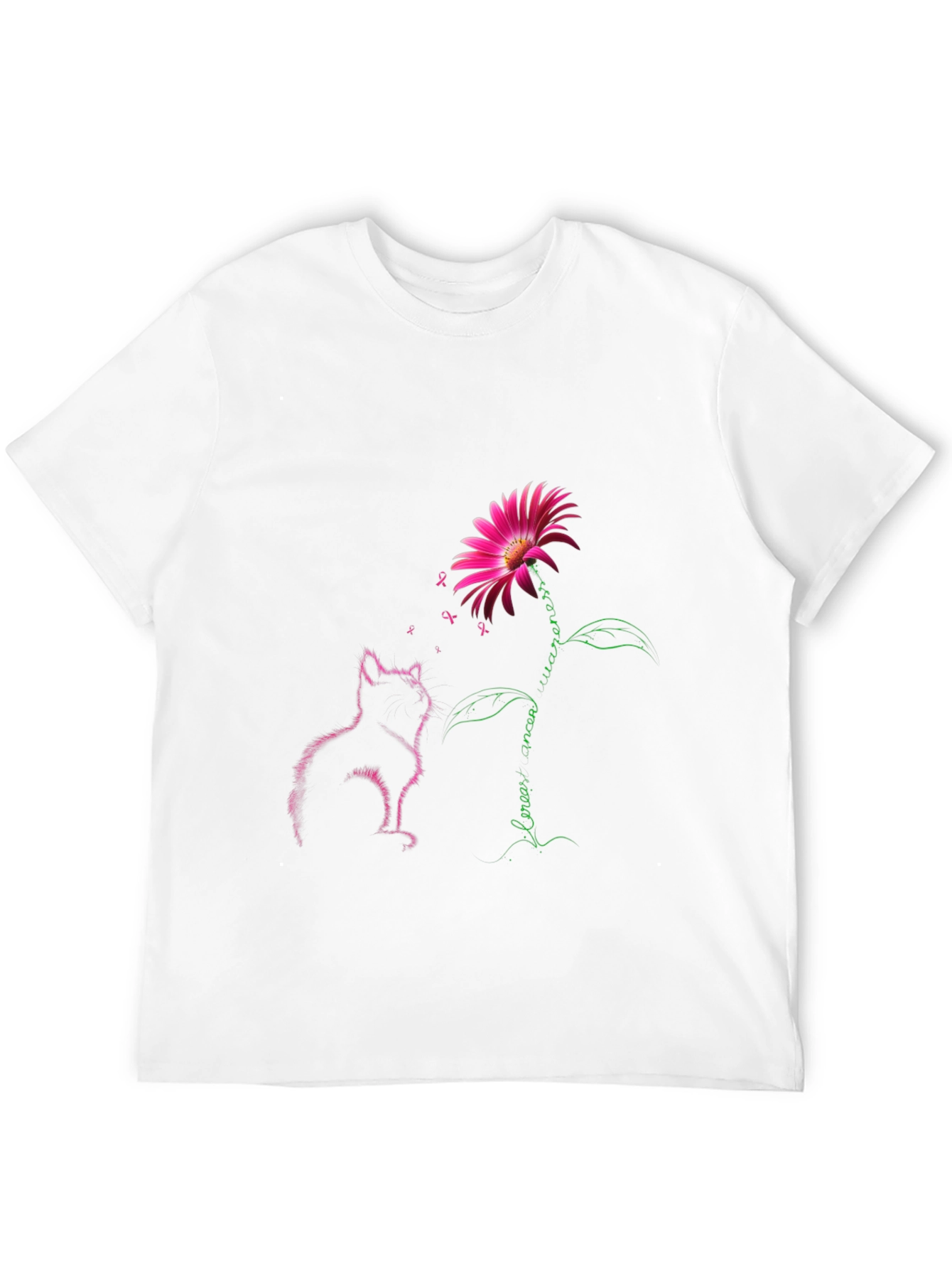Breast Cancer Awareness Cat & Flower Graphic Tee