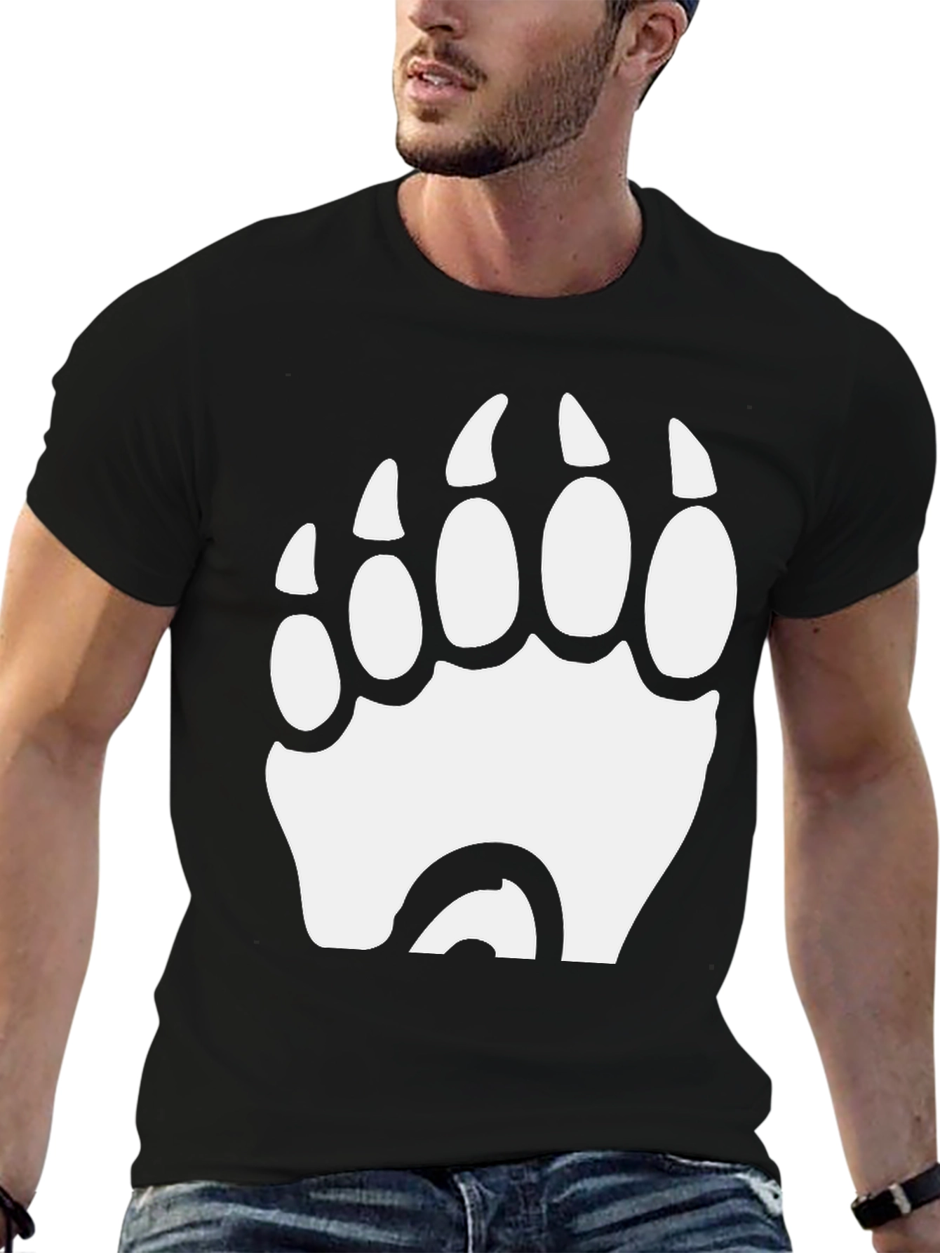 Bear Paw Print Graphic T-Shirt - Black