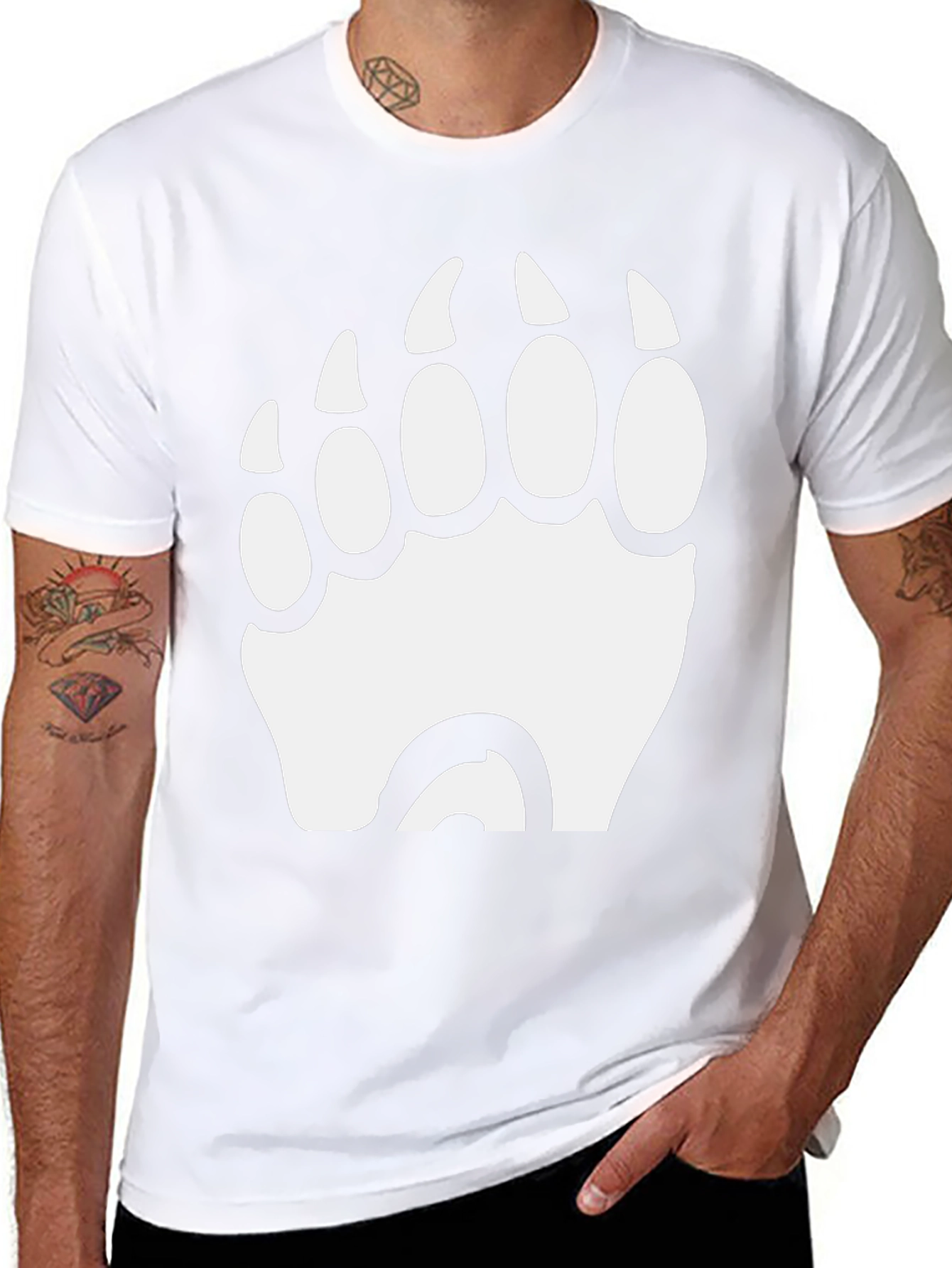 Bear Paw Print Graphic T-Shirt - Black