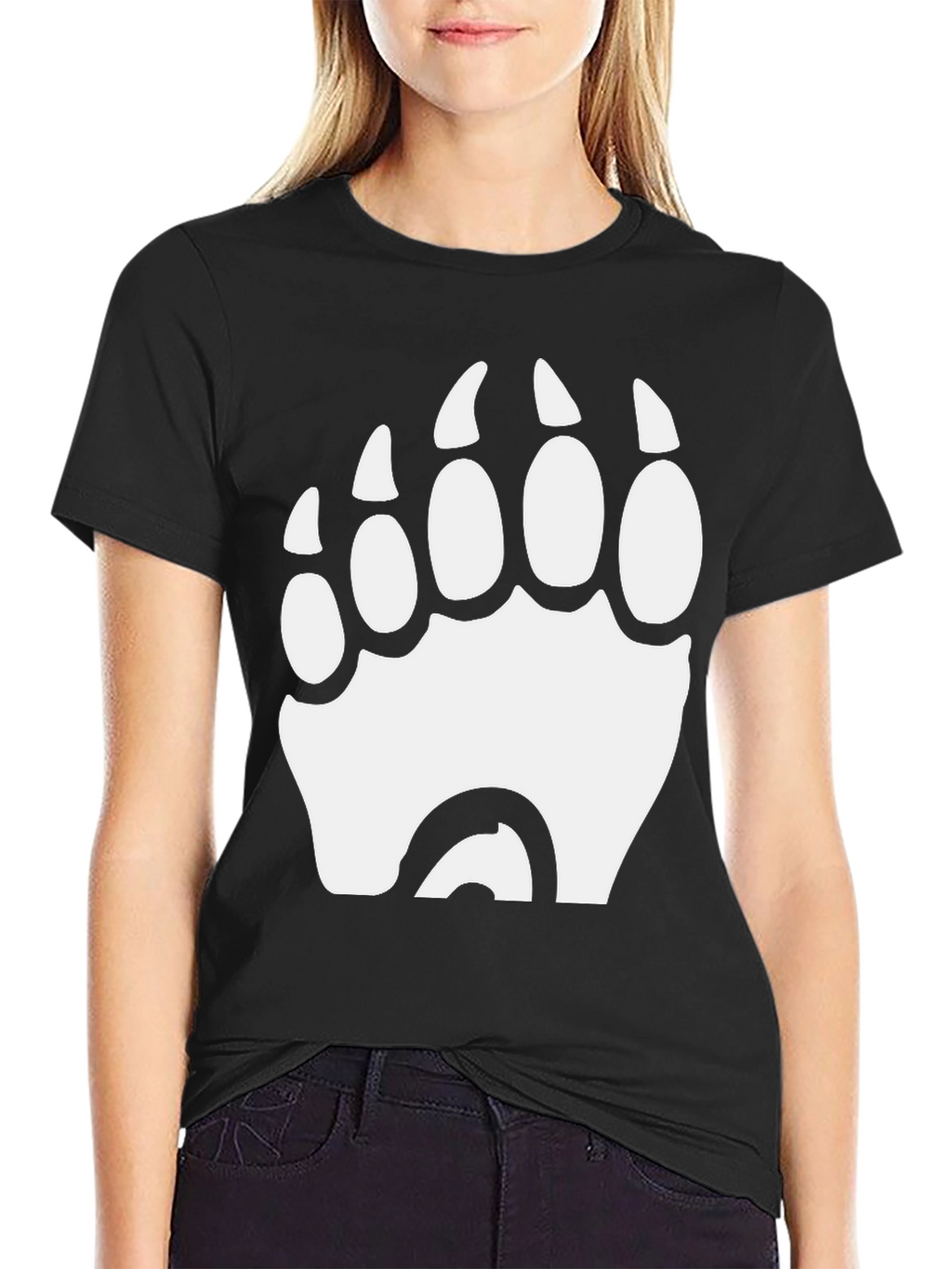Bear Paw Print Graphic T-Shirt - Black