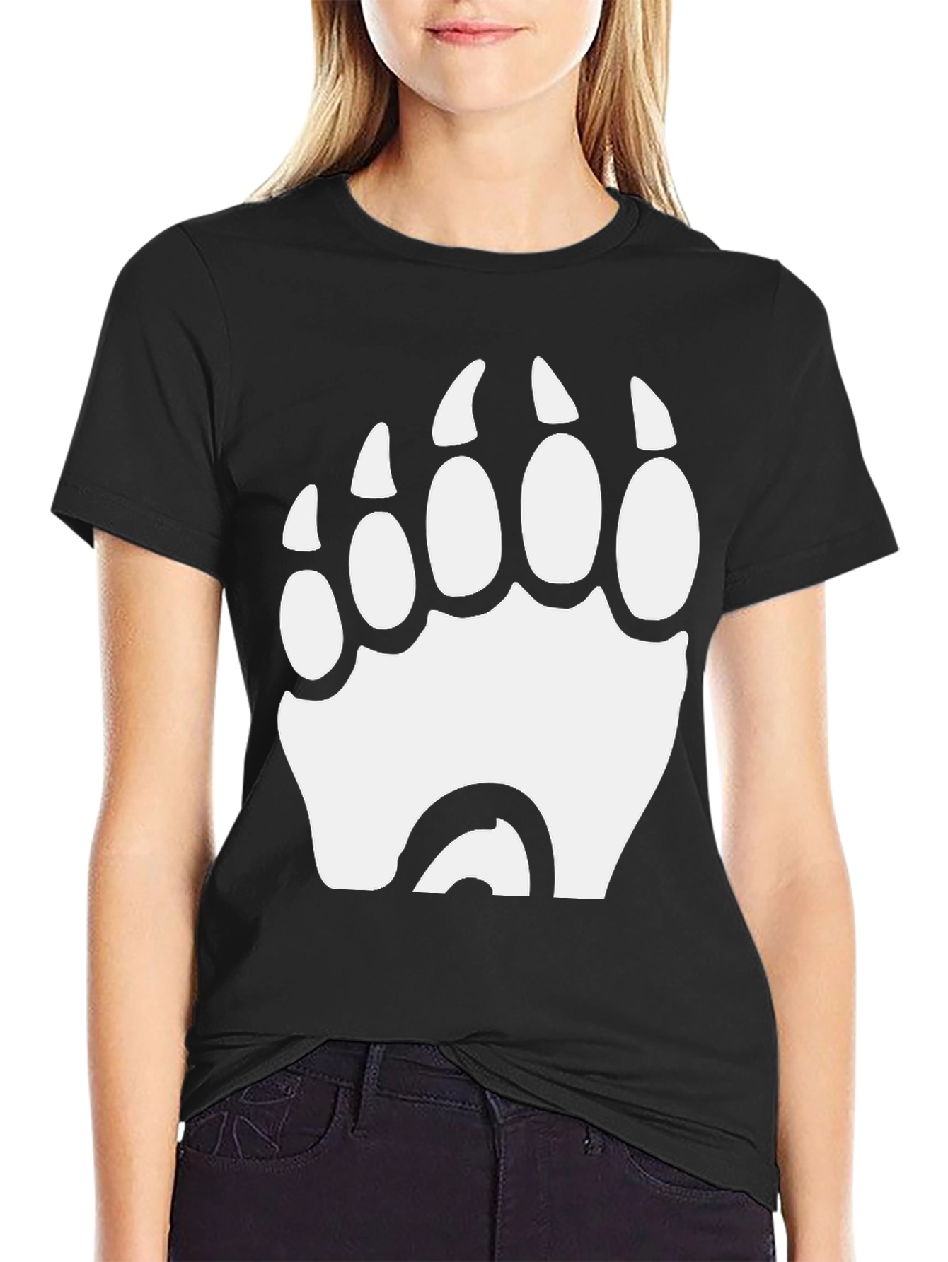 Bear Paw Print Graphic T-Shirt - Black