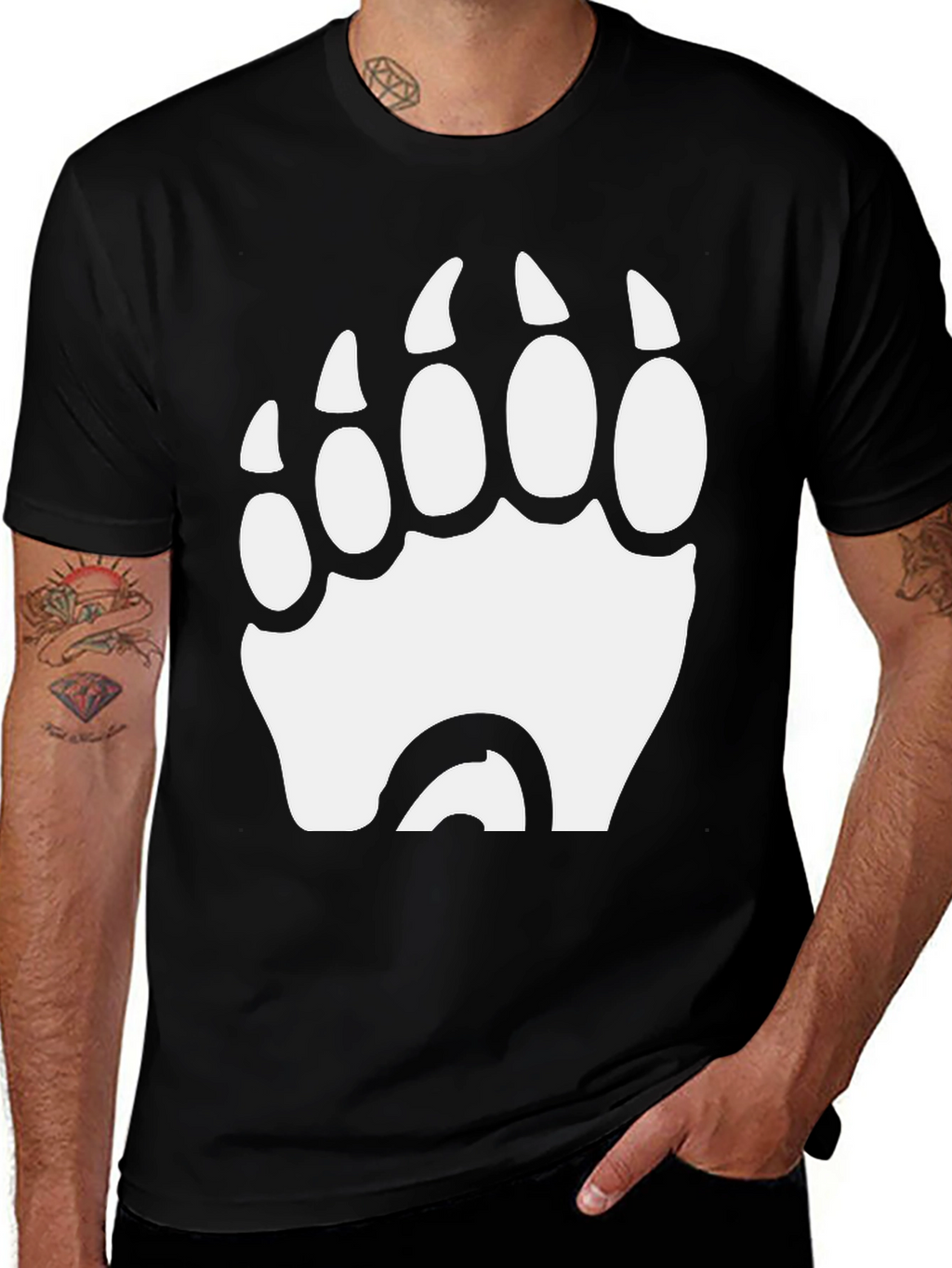 Bear Paw Print Graphic T-Shirt - Black
