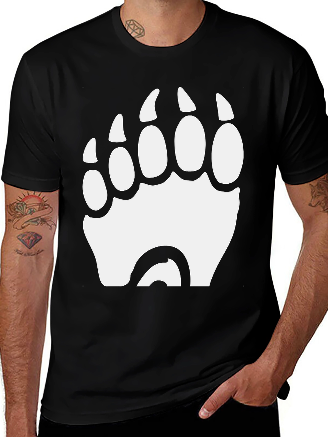 Bear Paw Print Graphic T-Shirt - Black
