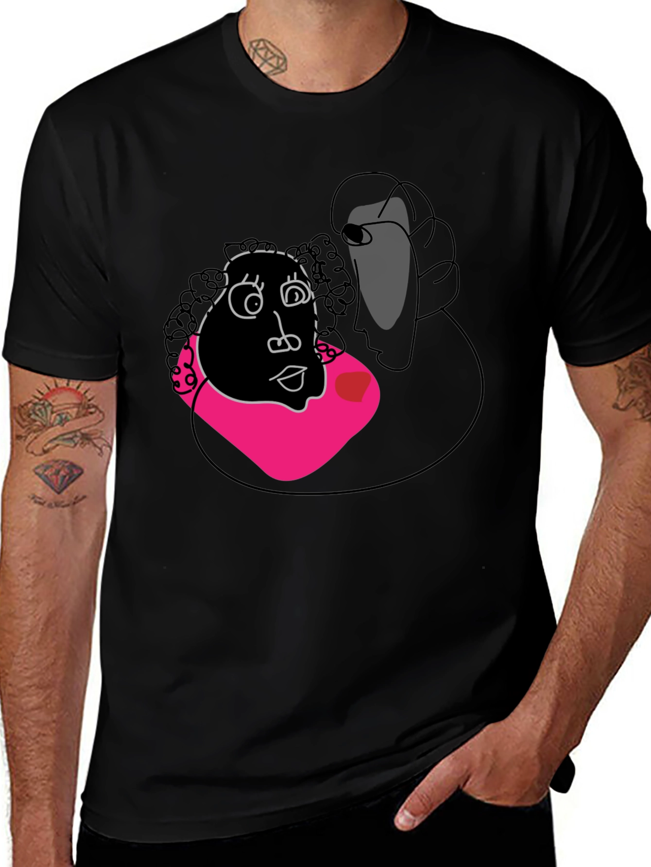 Abstract Graphic Tee - Black Crew Neck Shirt