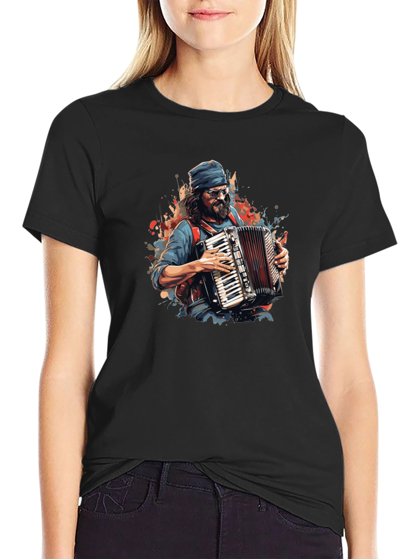 Accordion Player Graphic Tee - Black