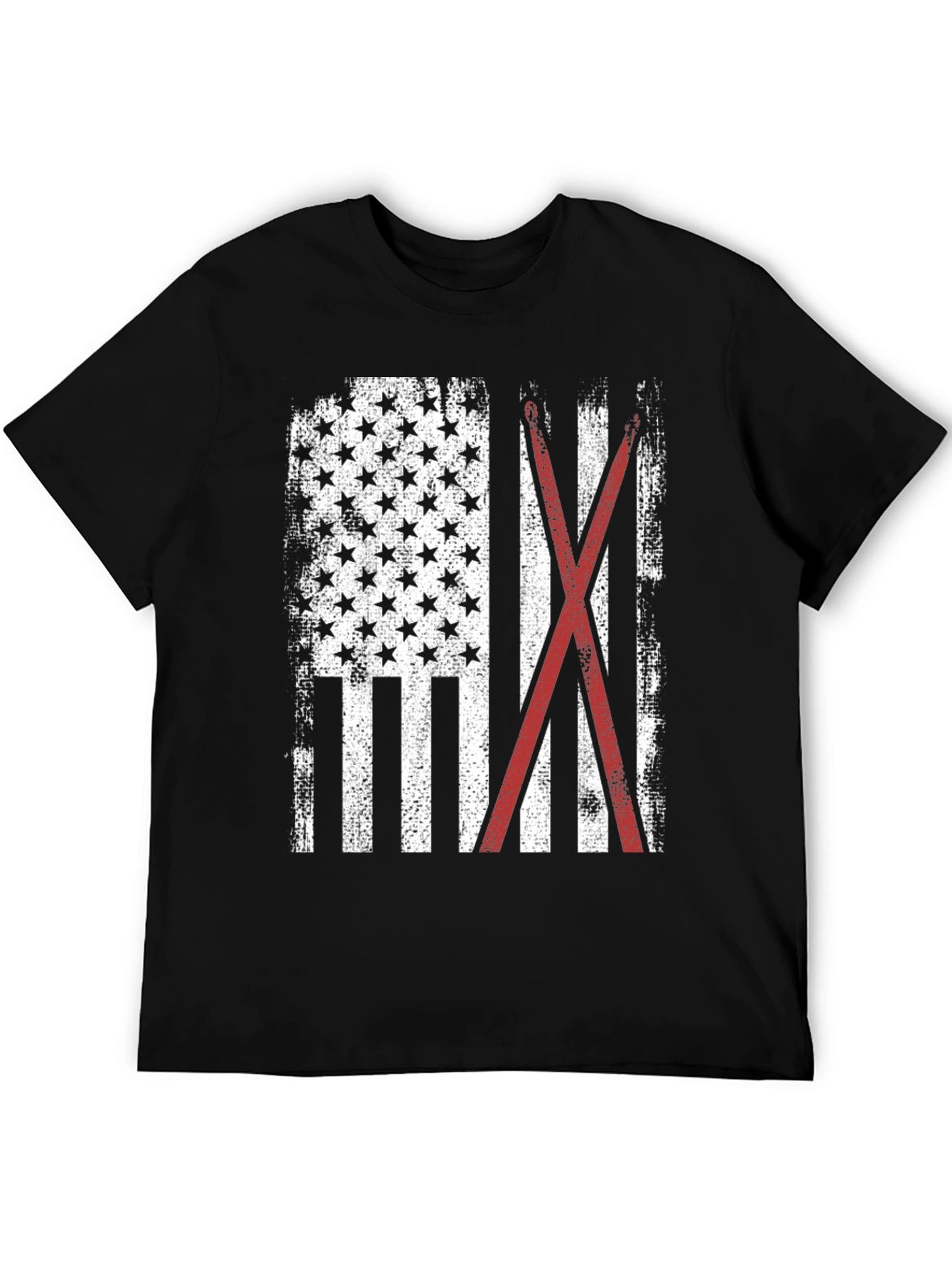 American Flag with Crossed Red Drumsticks Tee