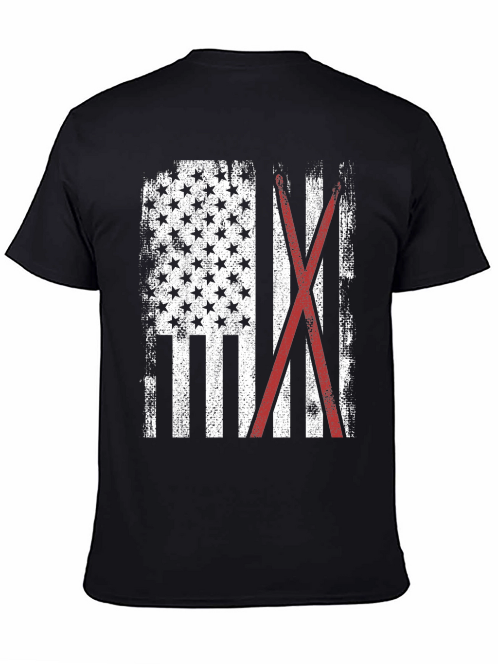 American Flag with Crossed Red Drumsticks Tee