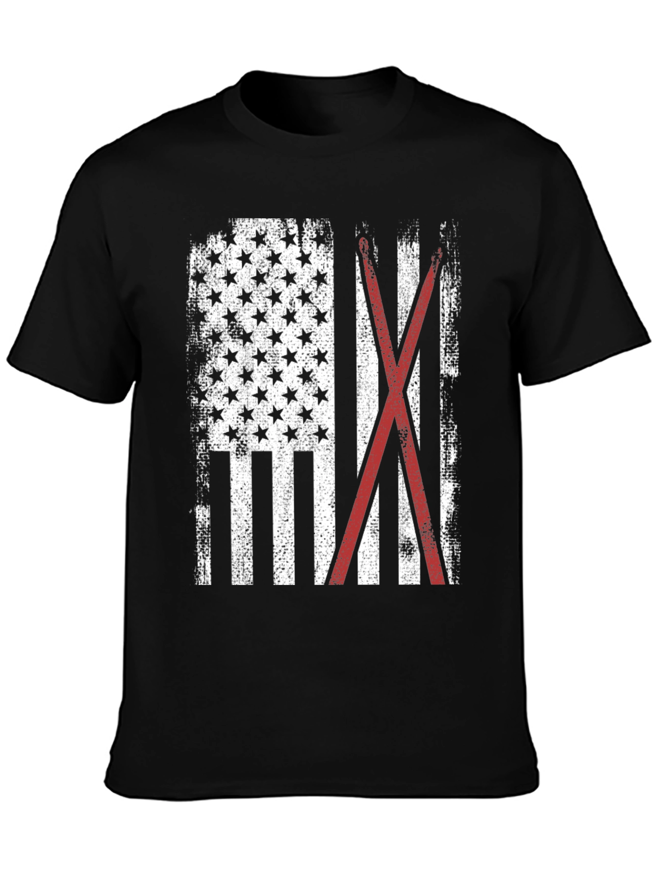 American Flag with Crossed Red Drumsticks Tee