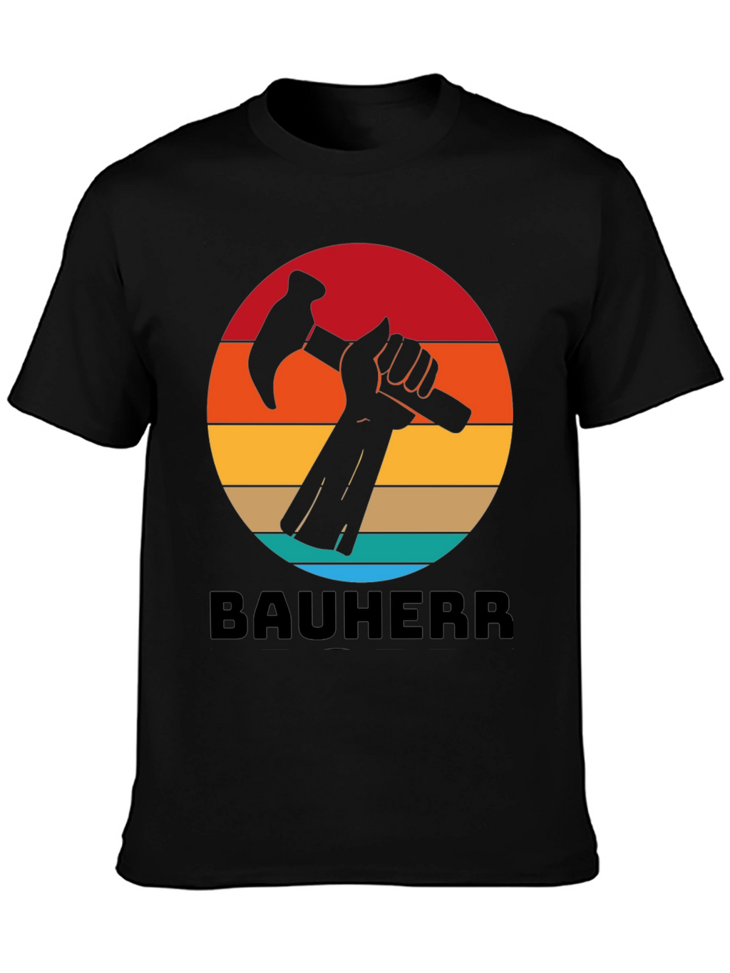 Bauherr T-Shirt - Retro Sunset Hammer Design