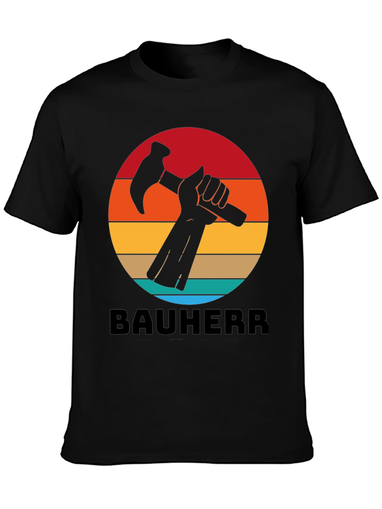 Bauherr T-Shirt - Retro Sunset Hammer Design
