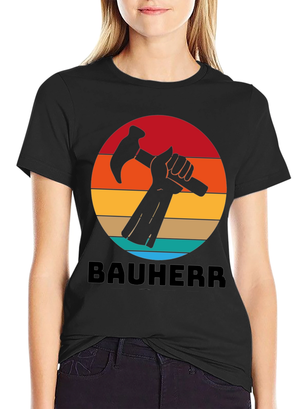 Bauherr T-Shirt - Retro Sunset Hammer Design