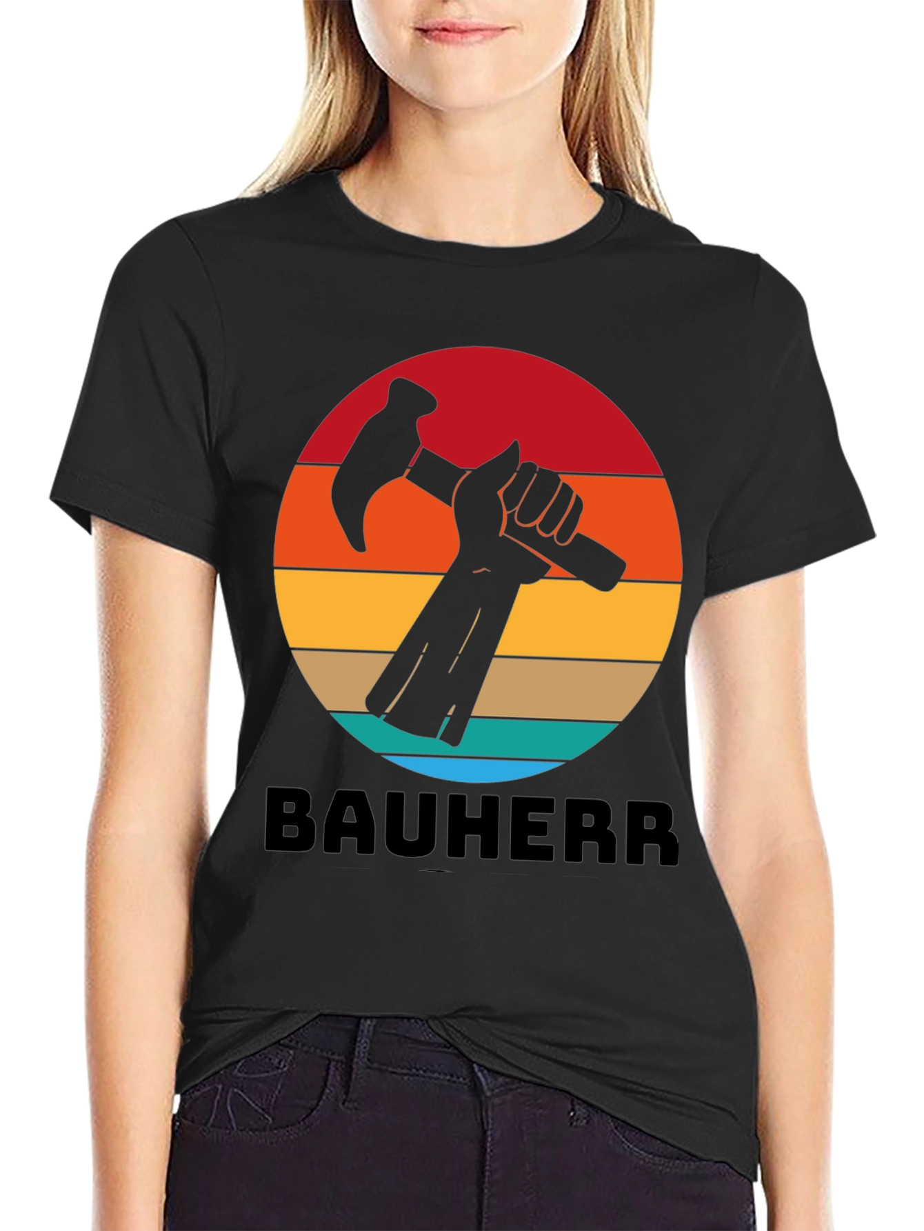 Bauherr T-Shirt - Retro Sunset Hammer Design
