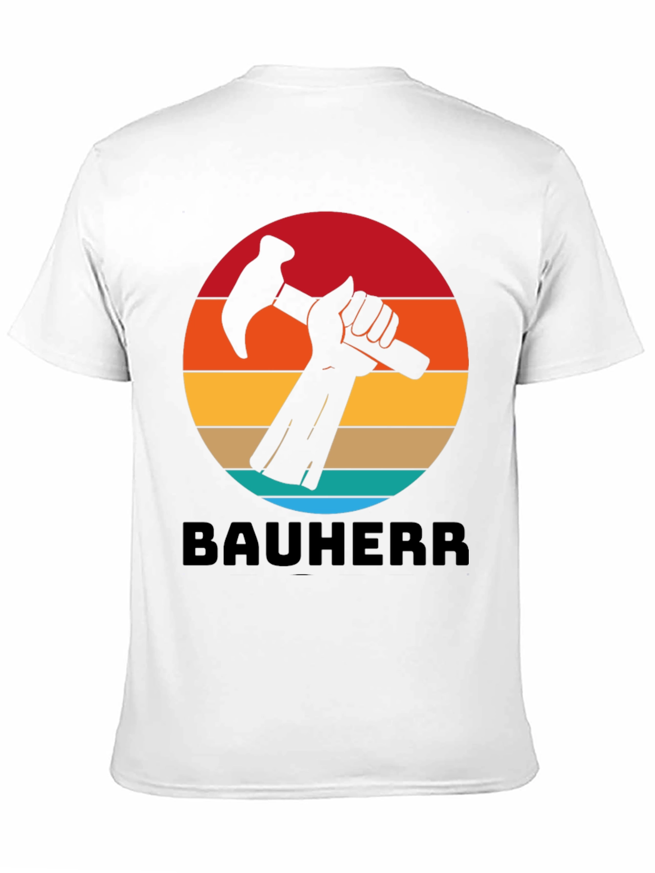 Bauherr T-Shirt - Retro Sunset Hammer Design