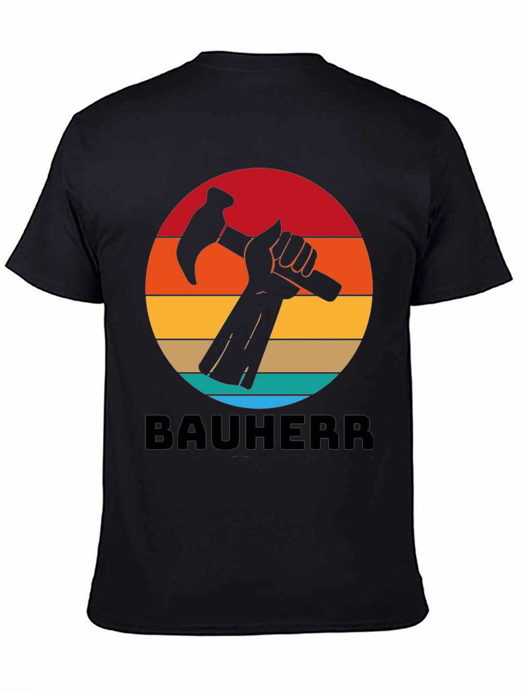 Bauherr T-Shirt - Retro Sunset Hammer Design