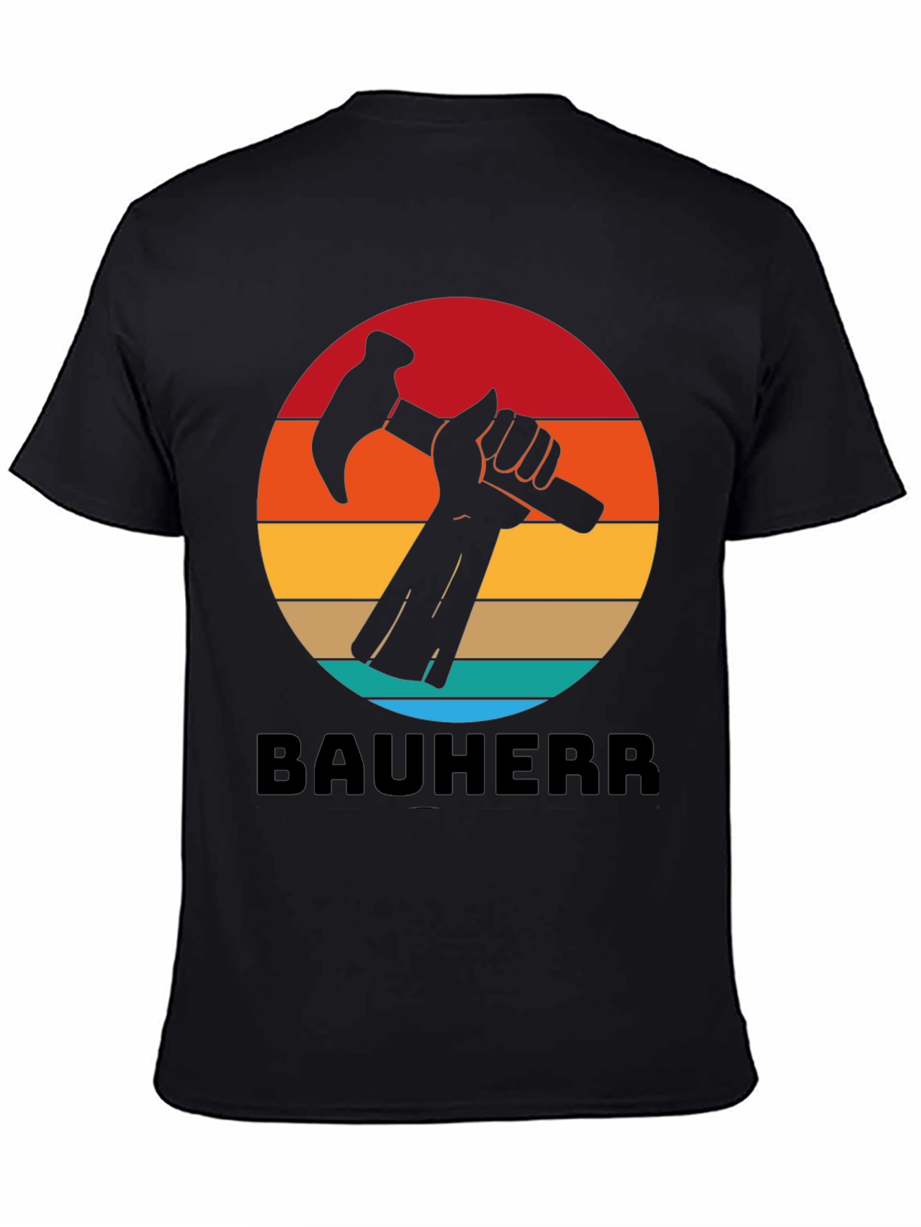 Bauherr T-Shirt - Retro Sunset Hammer Design