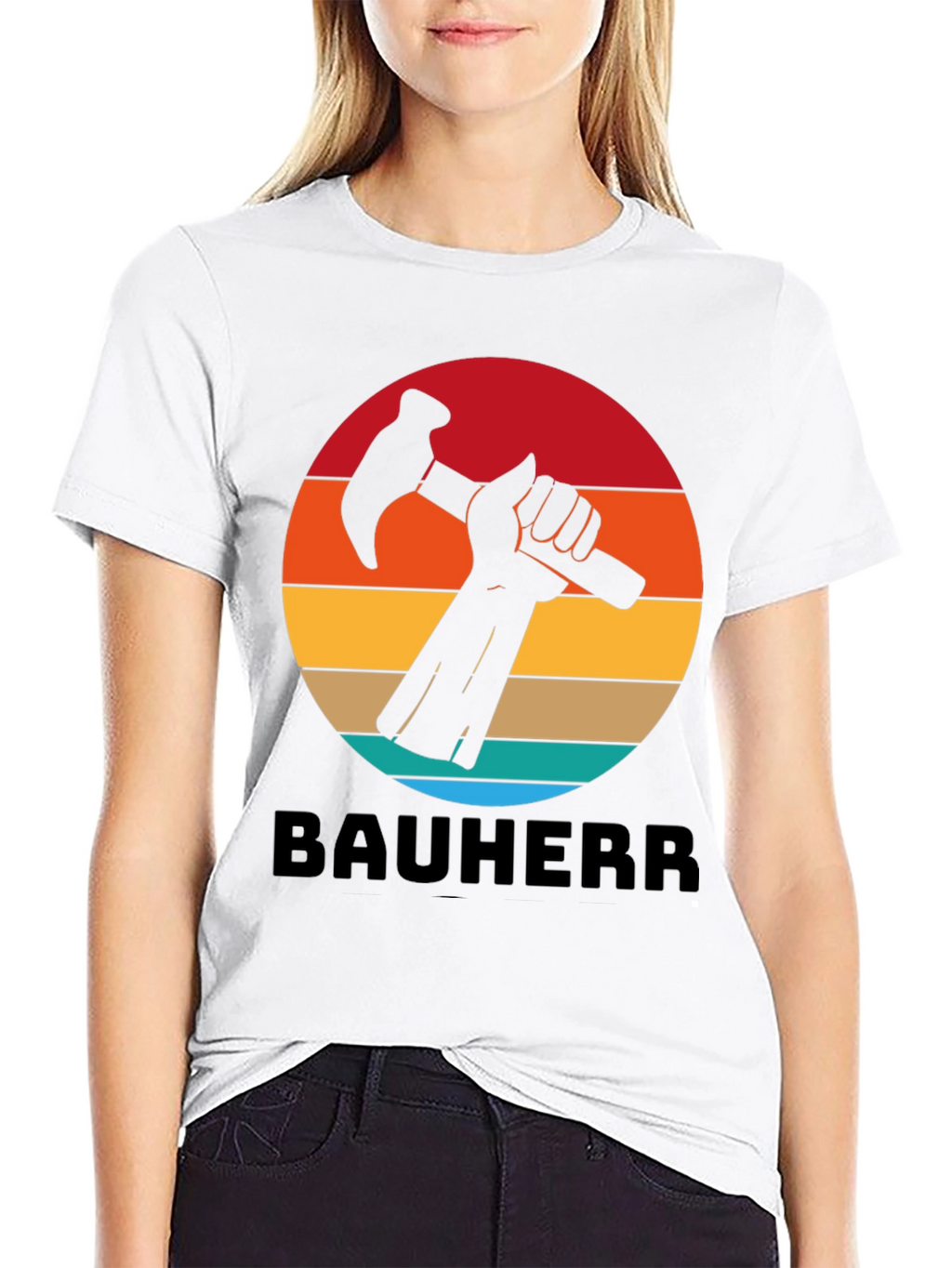 Bauherr T-Shirt - Retro Sunset Hammer Design