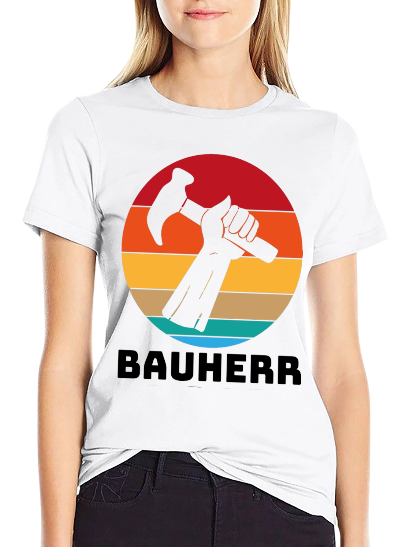 Bauherr T-Shirt - Retro Sunset Hammer Design