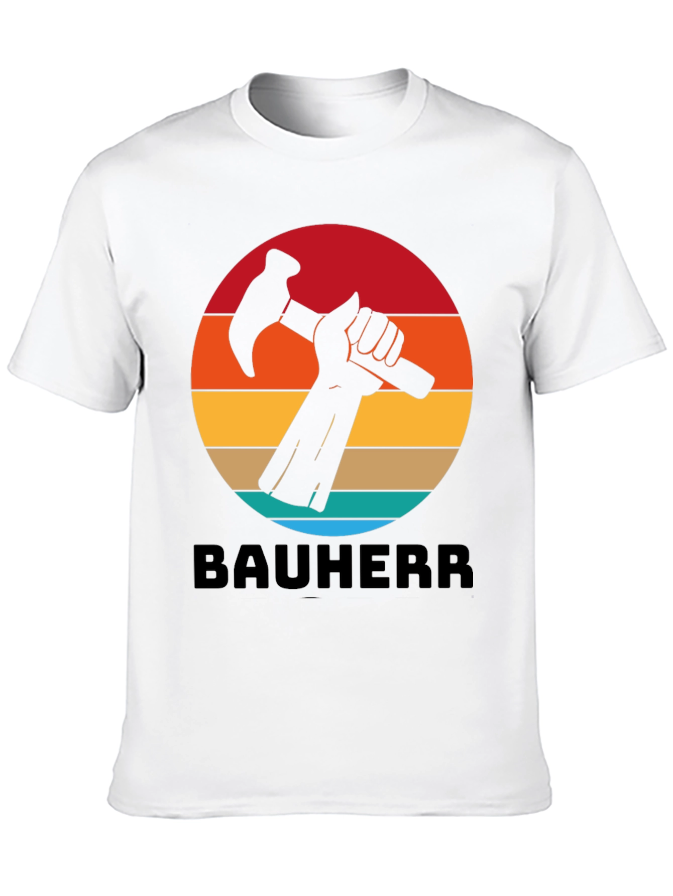 Bauherr T-Shirt - Retro Sunset Hammer Design