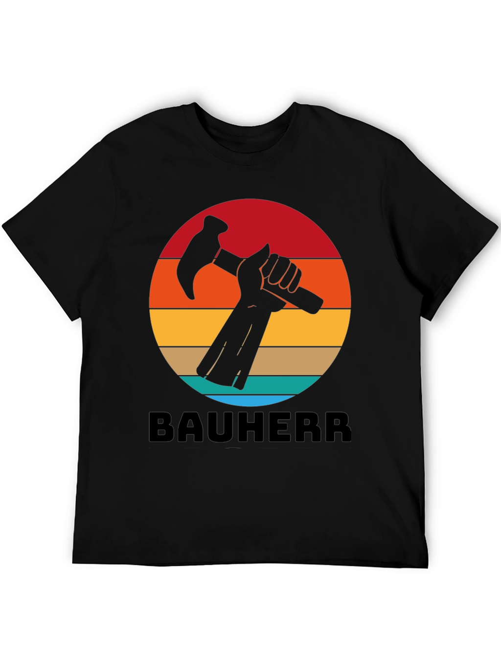 Bauherr T-Shirt - Retro Sunset Hammer Design