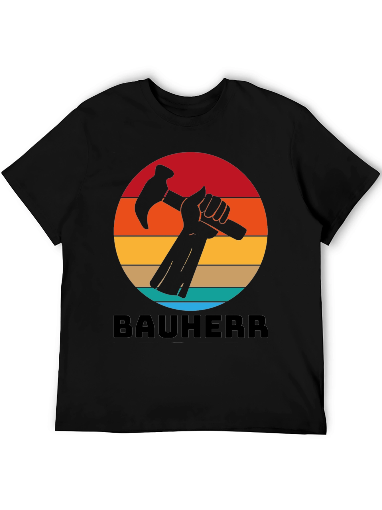 Bauherr T-Shirt - Retro Sunset Hammer Design