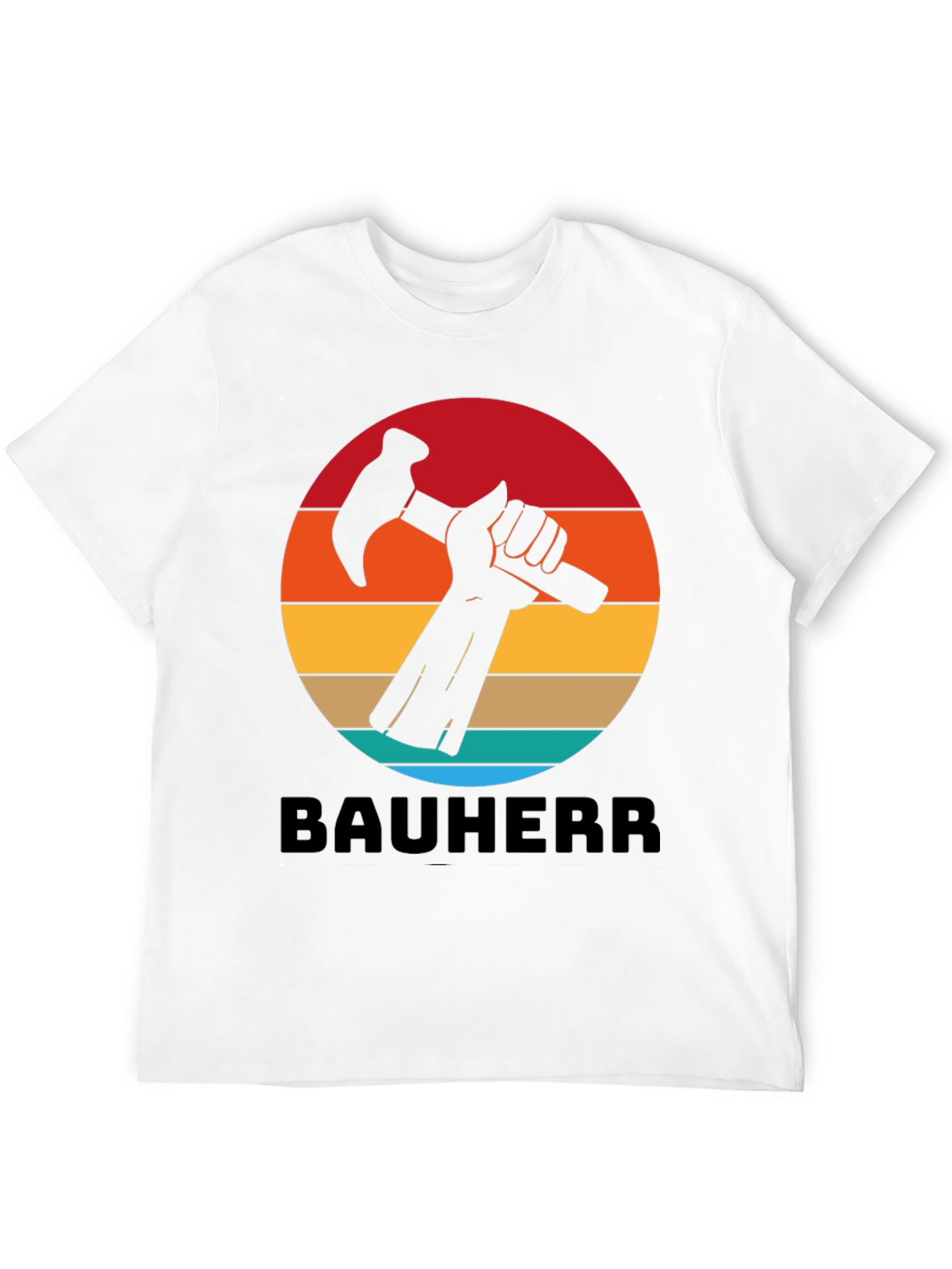Bauherr T-Shirt - Retro Sunset Hammer Design