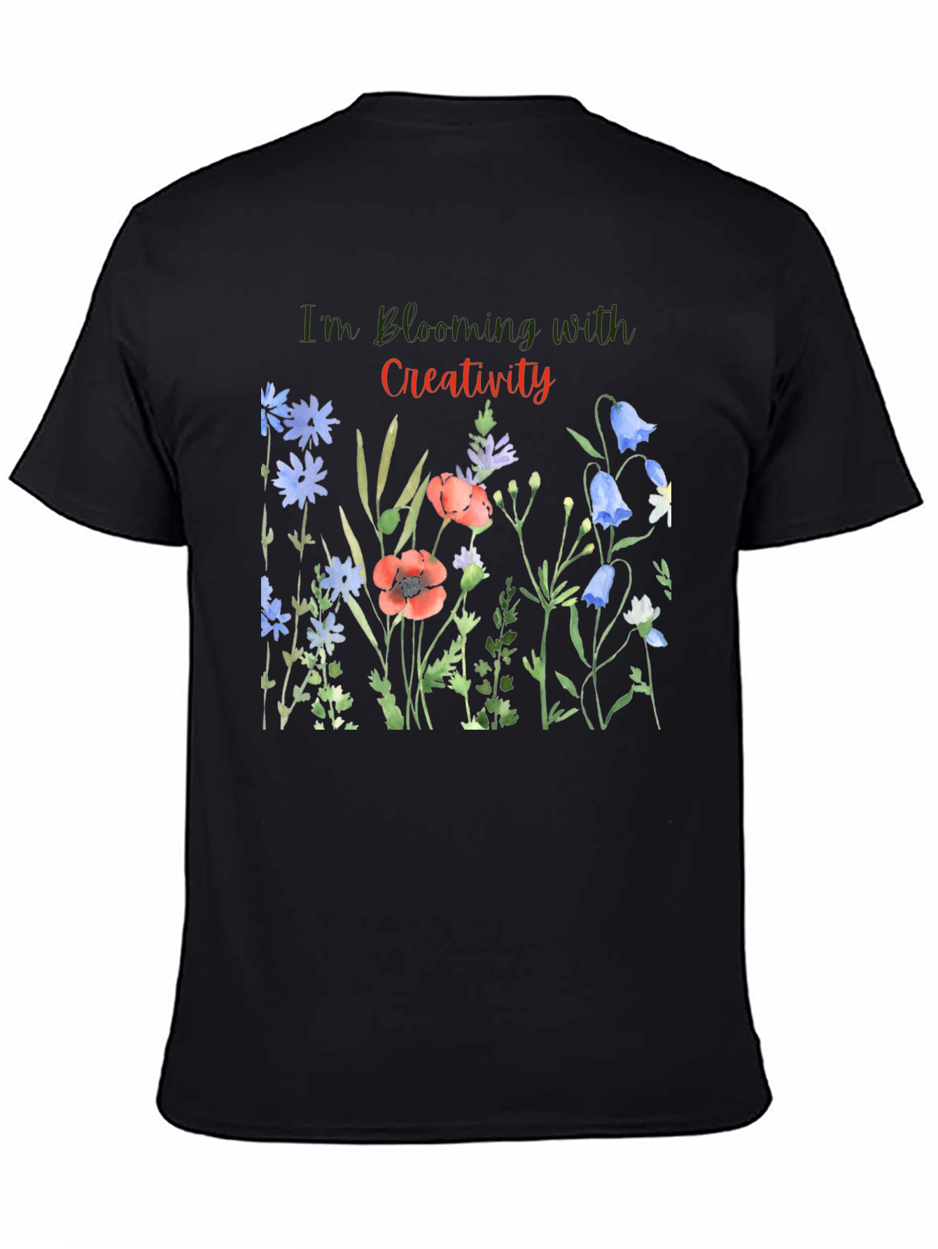 Blooming Creativity Black Graphic T-Shirt