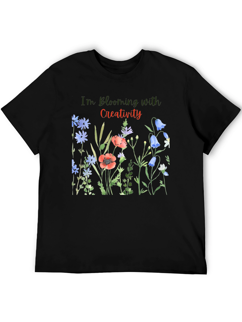 Blooming Creativity Black Graphic T-Shirt
