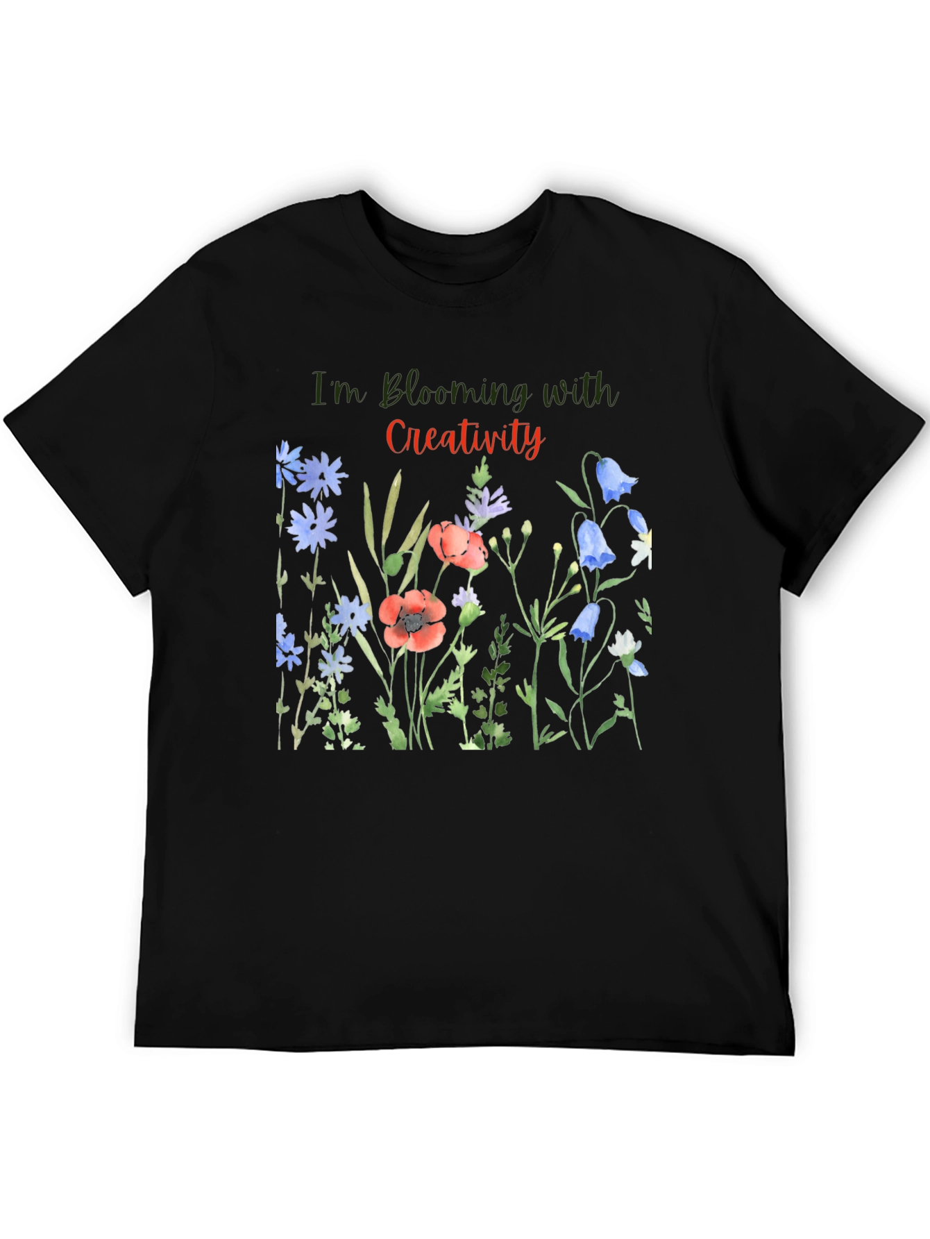 Blooming Creativity Black Graphic T-Shirt