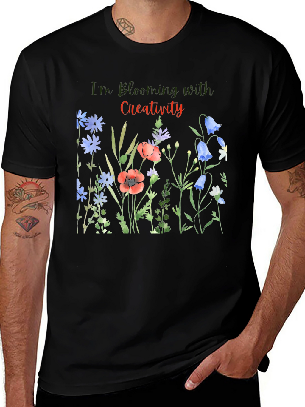 Blooming Creativity Black Graphic T-Shirt
