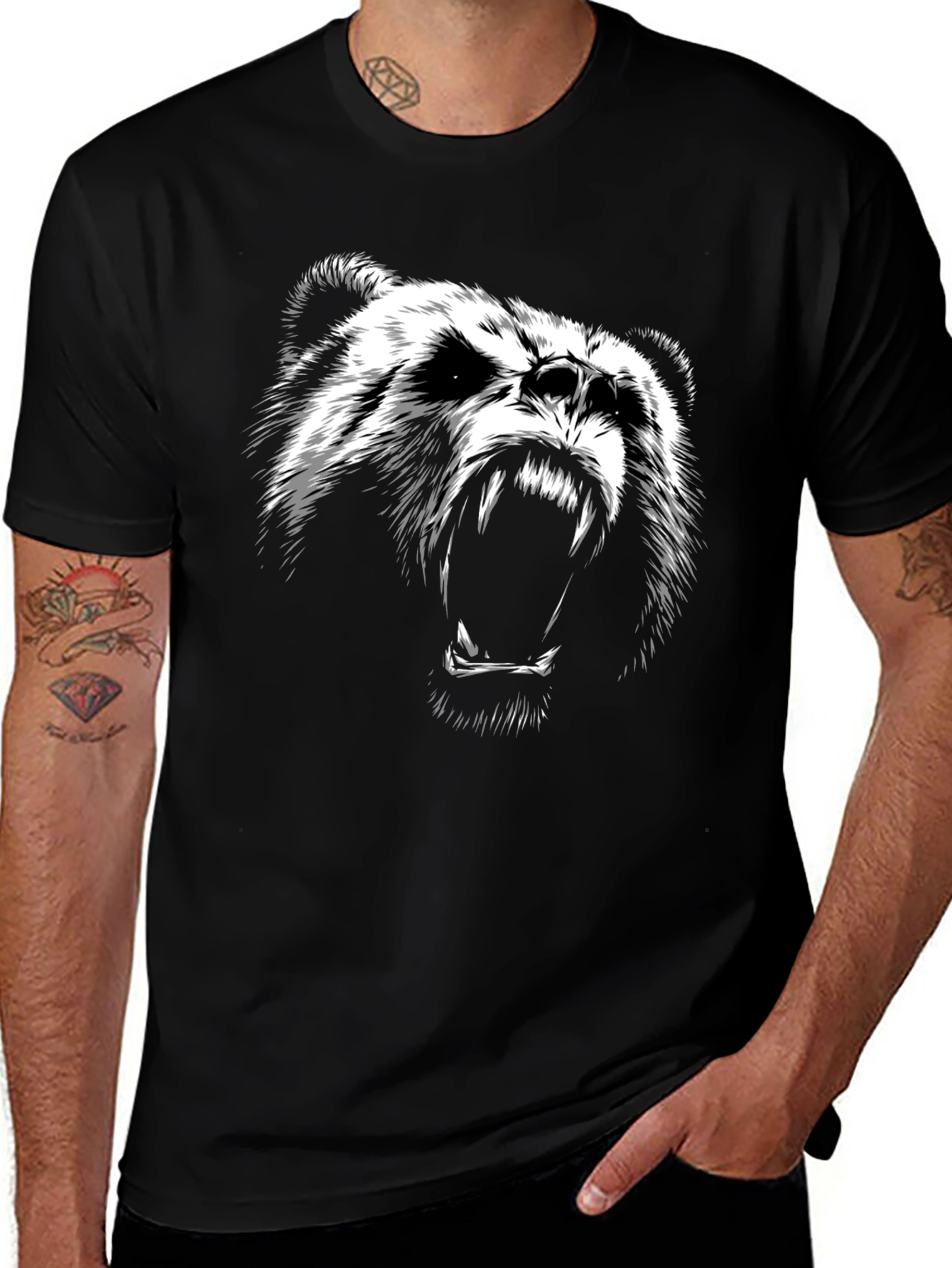 Black T-Shirt with Bear Graphic