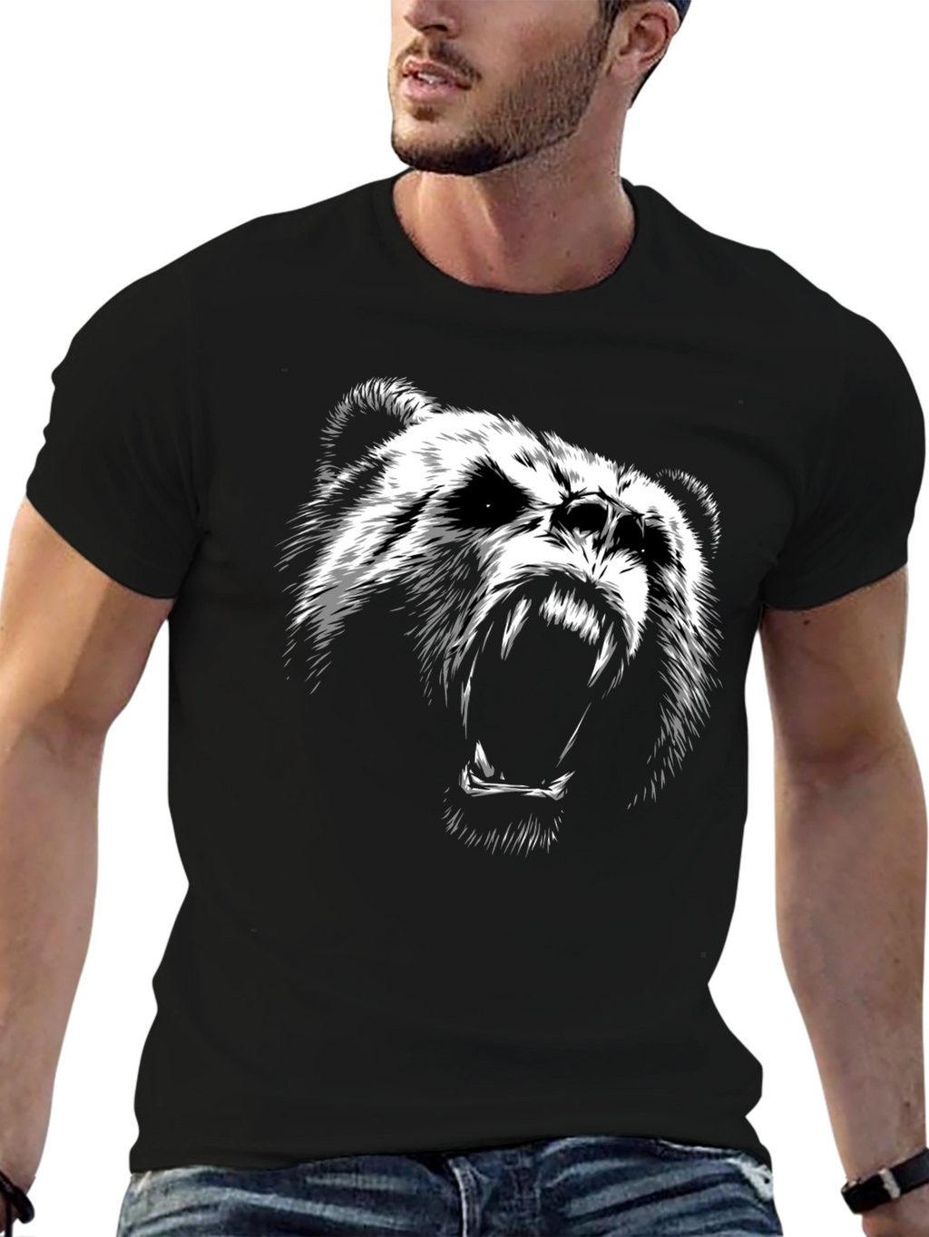 Black T-Shirt with Bear Graphic