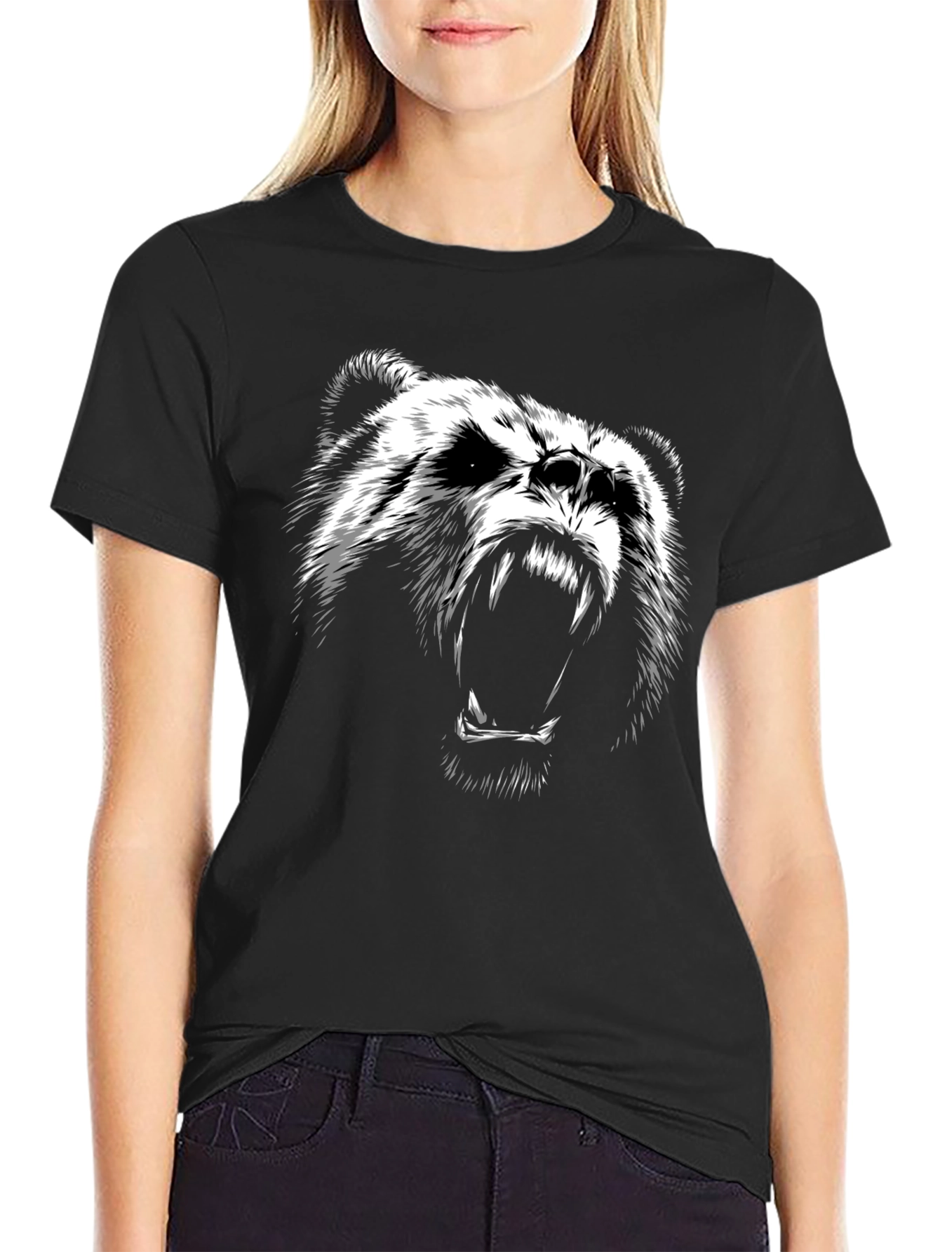 Black T-Shirt with Bear Graphic